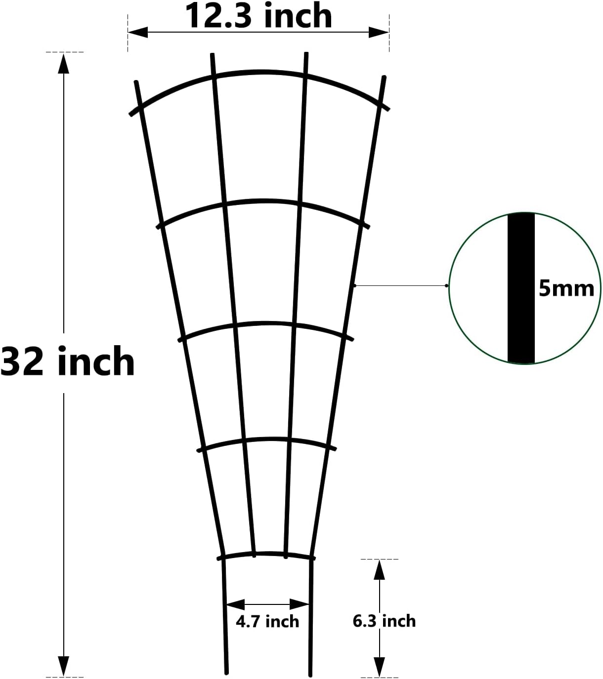 4-Pack 32" Indoor Plant Trellis – Fan-Shaped Metal Supports for Potted Plants, Climbing Flowers, Vines, Ivy, and Houseplants, Black