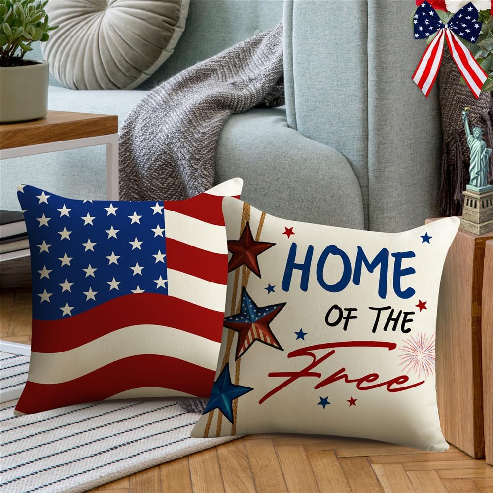Set of 4 Throw Pillow Covers for 4th of July Decorations