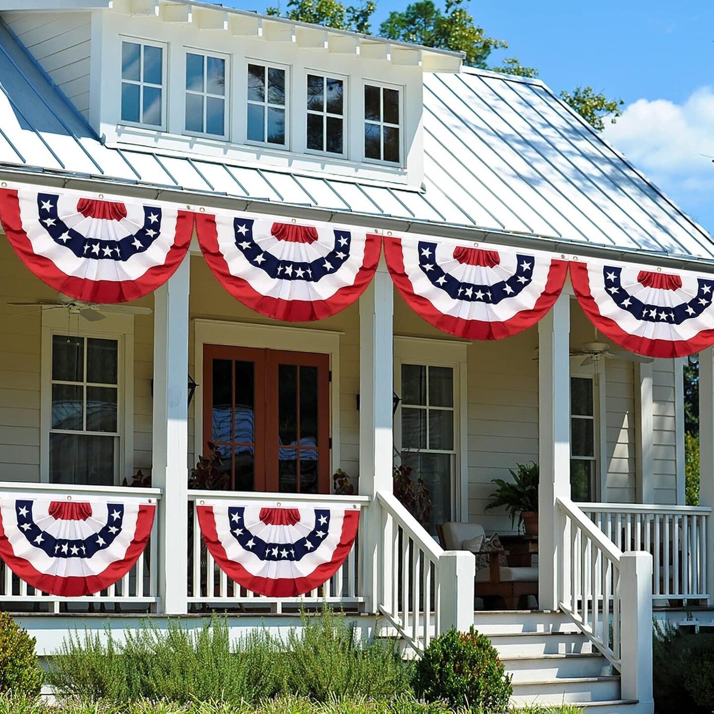 American Pleated Fan Flag, American Flag Bunting for Outdoor, US Patriotic Half Fan Banner for 4th of July Memorial Day Independence Day Outdoor Indoor Decorations