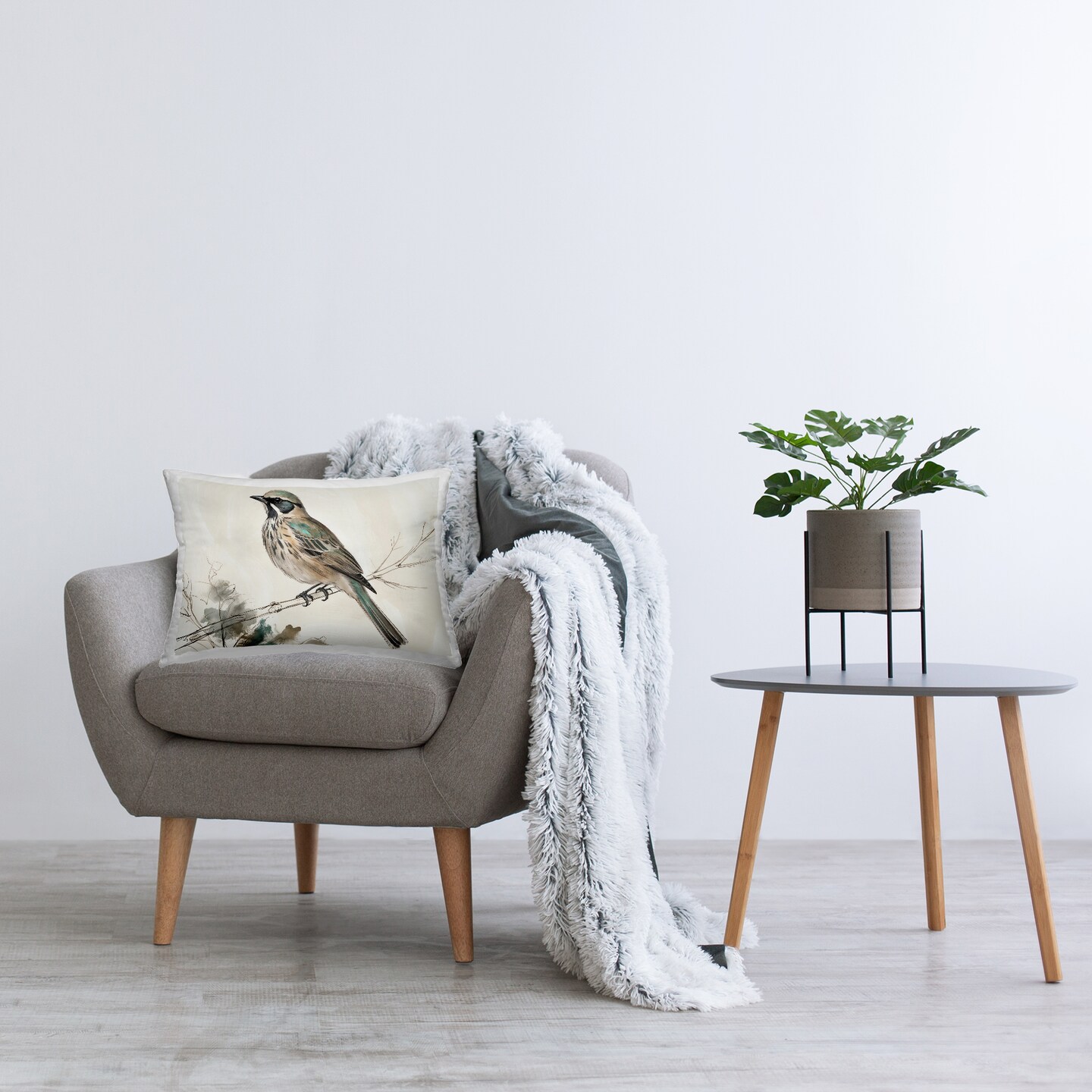 Stupell Industries Perched Bird Illustration Decorative Printed Pillow design by LSR Creative Studio, 14 x 7 x 20