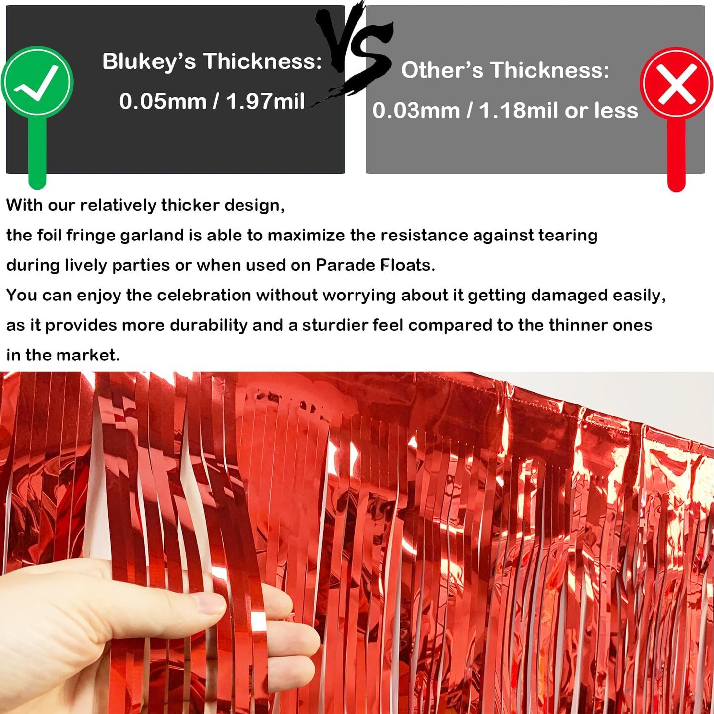 10 Feet by 15 Inch Red Foil Fringe Garland for Party Decorations