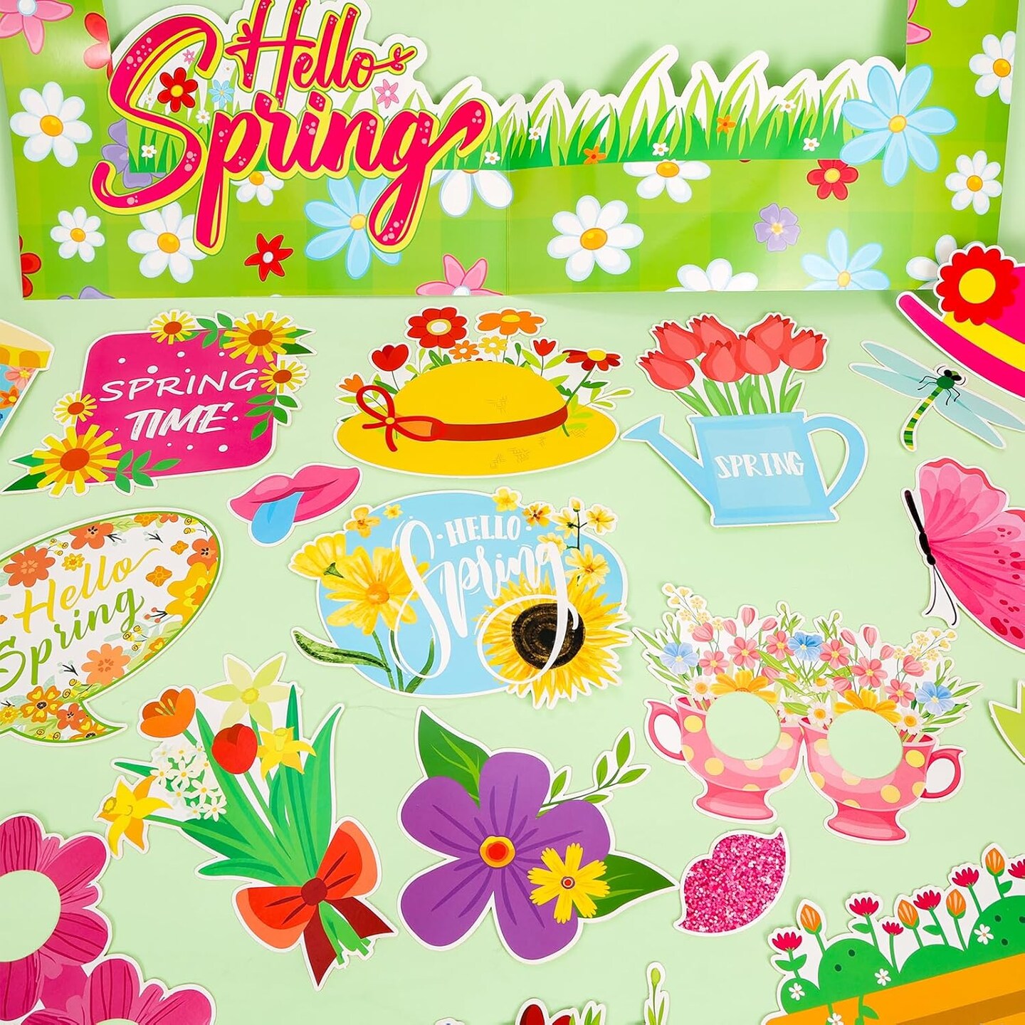 30pcs Colorful Hello Spring Photo Booth Props