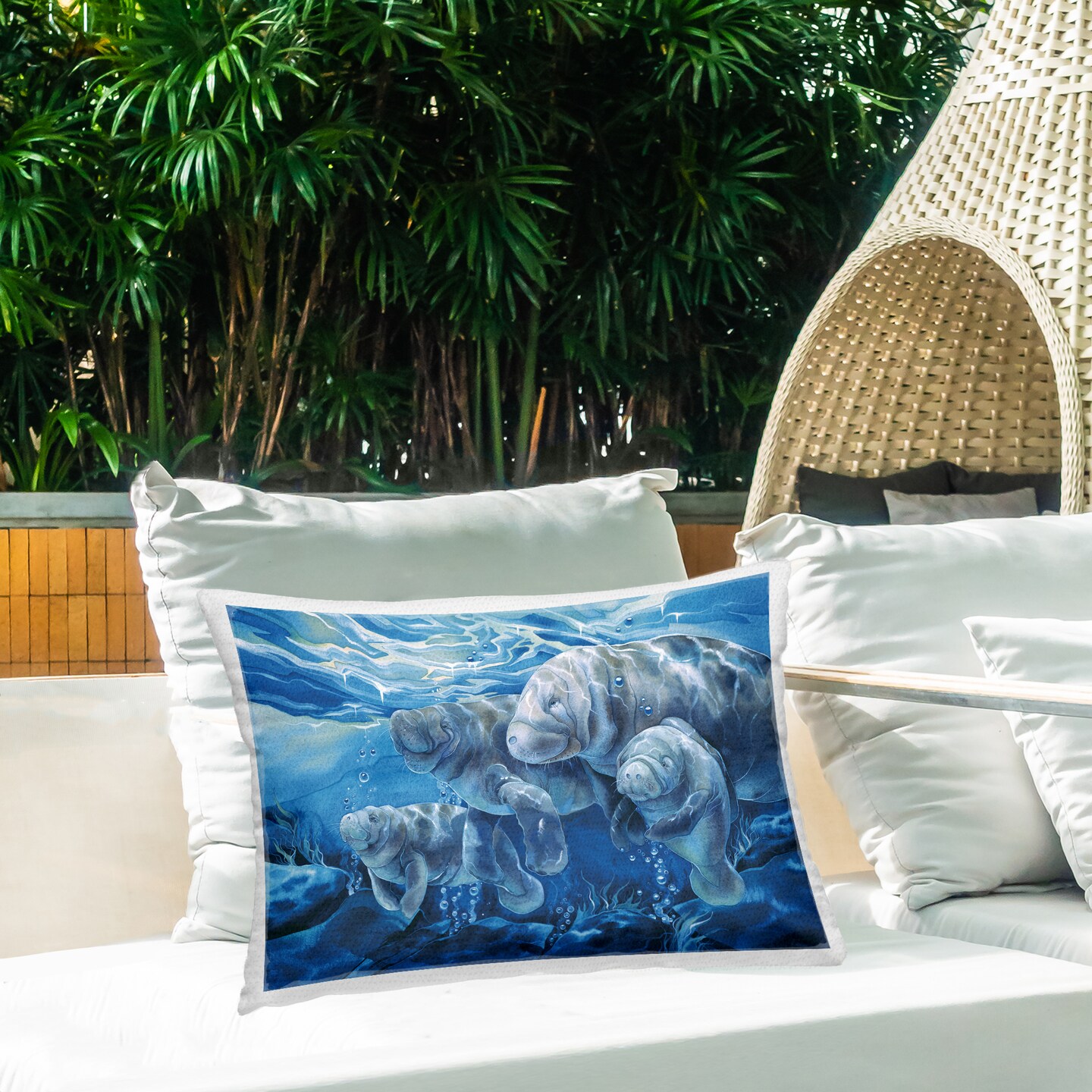 Stupell Industries Underwater Manatee Family Outdoor Printed Pillow design by Jody Bergsma, 14 x 7 x 20