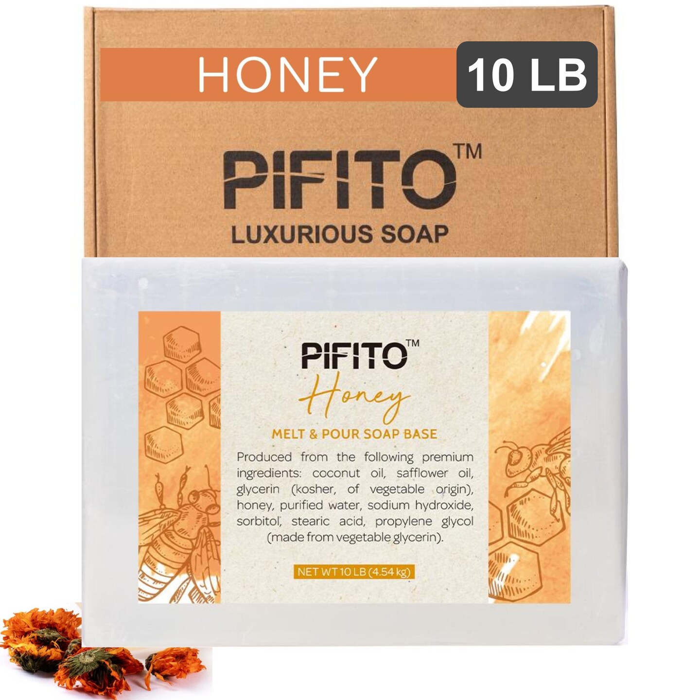 Pifito Honey Melt and Pour Soap Base │ Bulk Premium 100% Natural Glycerin Soap Base │ Luxurious Soap Making Supplies