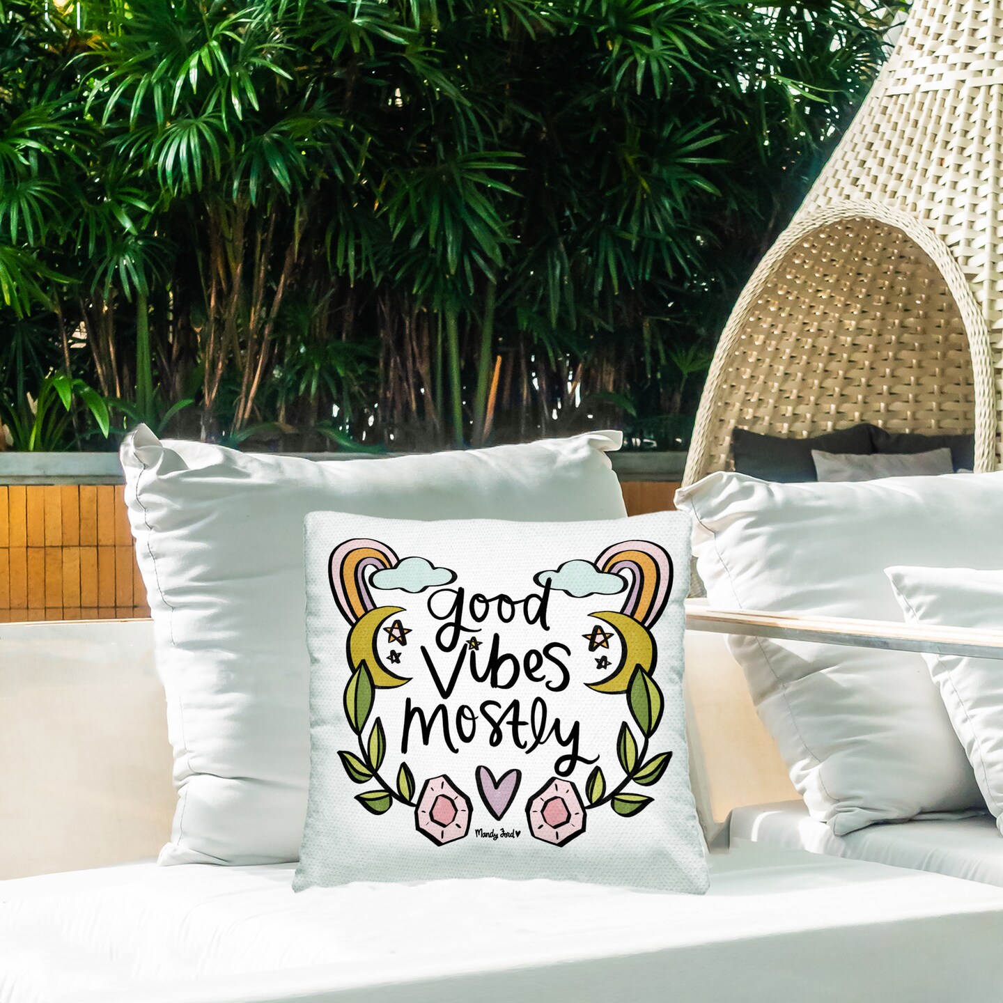 Stupell Industries Good Vibes Mostly Outdoor Printed Pillow design by Mandy Ford Art + Illustration, 18 x 7 x 18