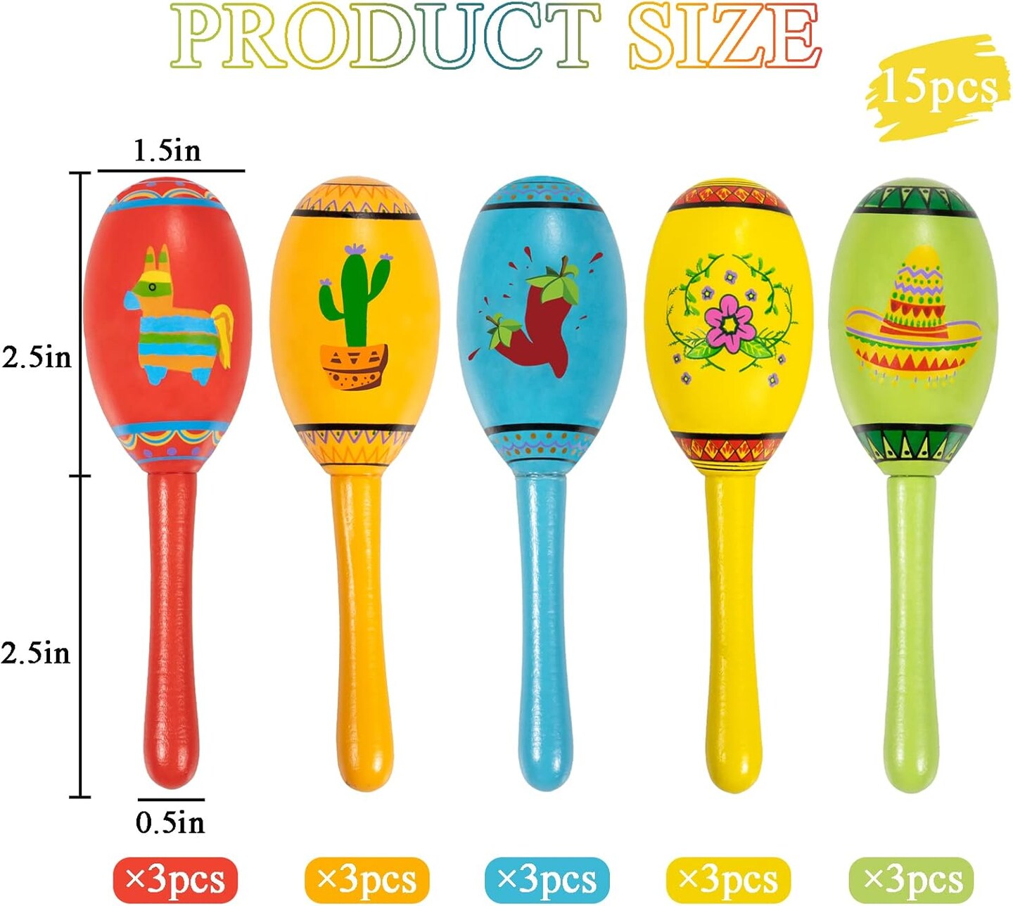 15Pcs Mexican Fiesta Party Favors Mini Wooden Maracas for Kids Mexican Fiesta Themed Birthday Baby Shower Cinco De Mayo Taco Tuesday Party Pinata Goodie Bag Stuffers Class Valentines Exchange Gifts