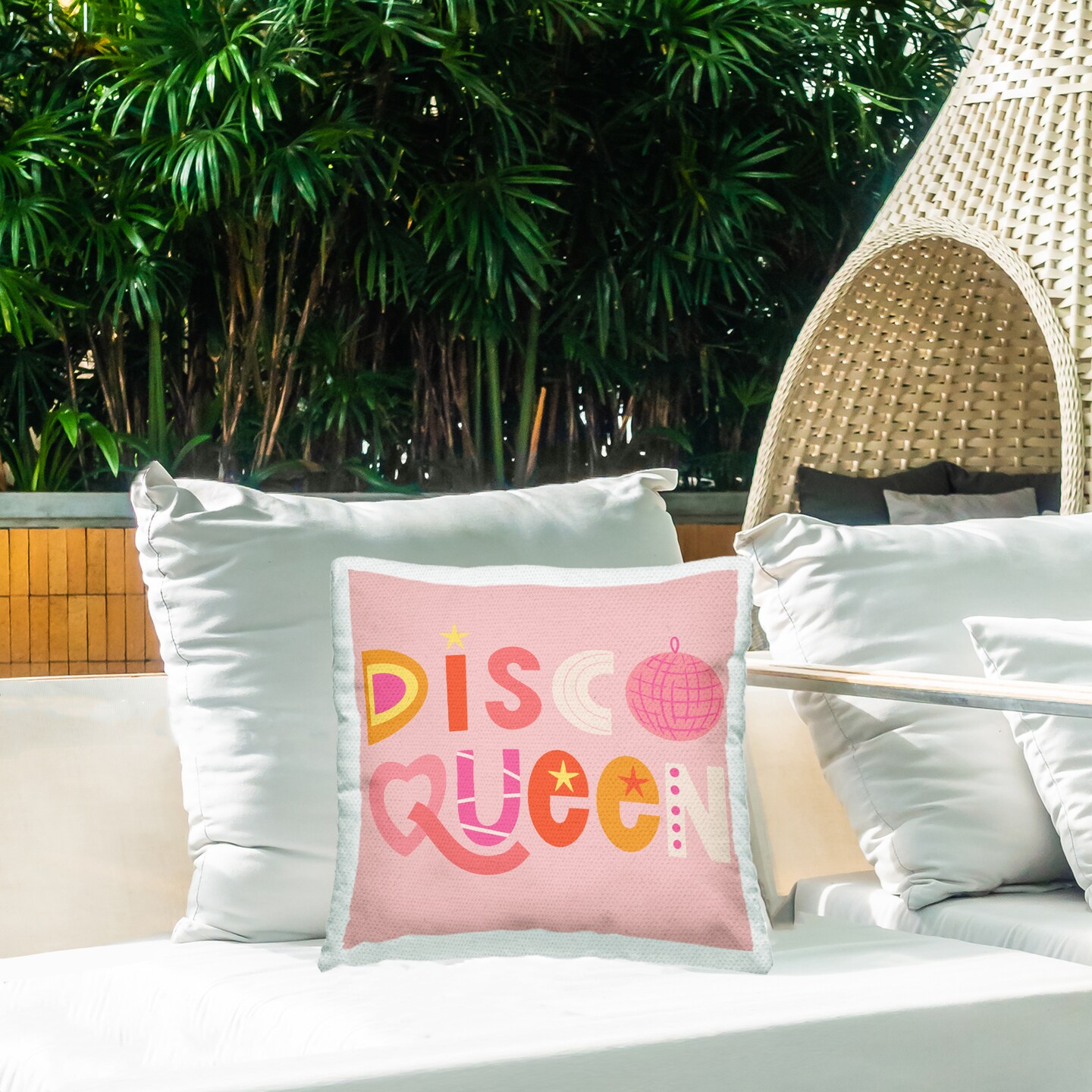 Stupell Industries Disco Queen Pastel Pink Outdoor Printed Pillow design by Sazerelli Designs, 18 x 7 x 18