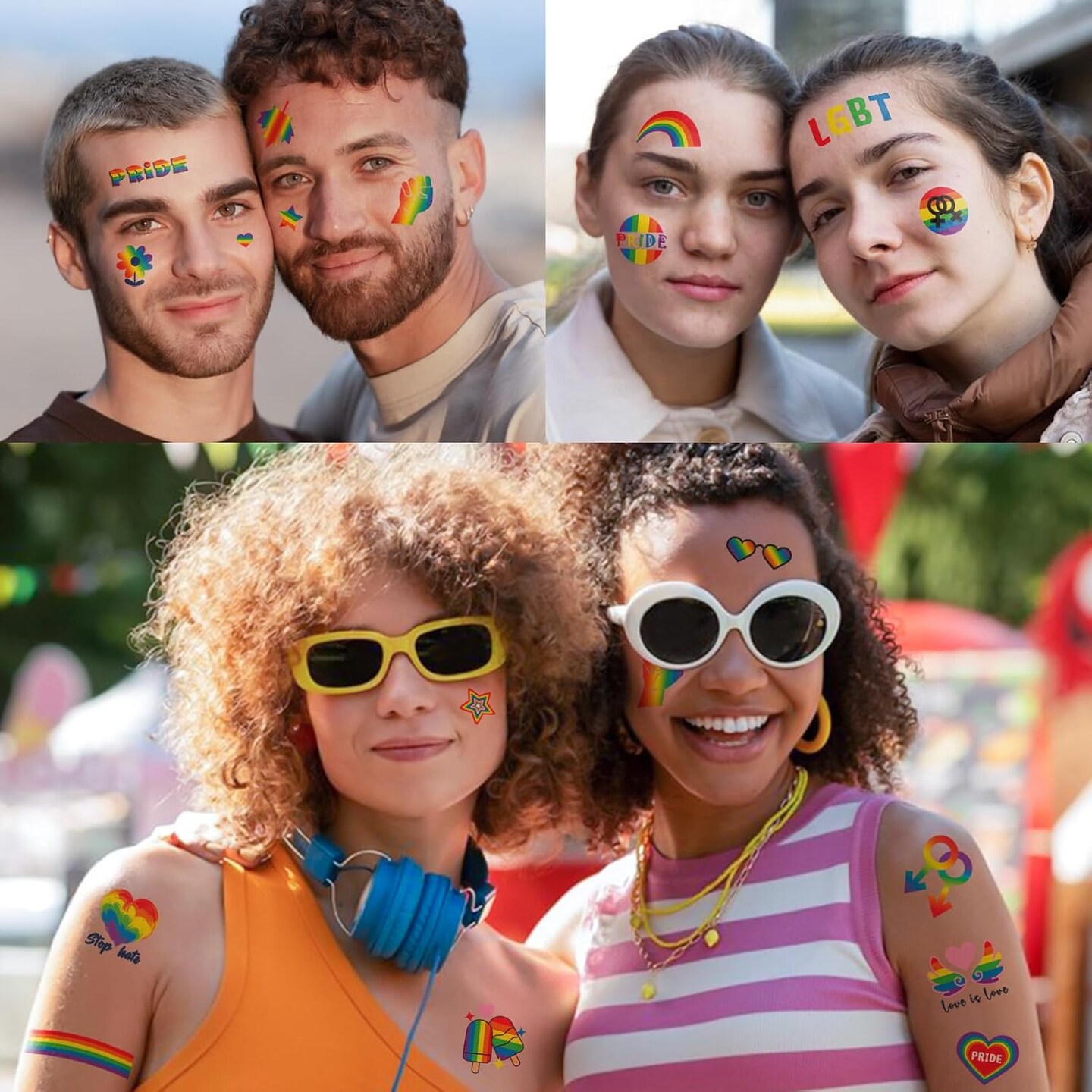 Pride Temporary Tattoos Rainbow Gay Tattoos Waterproof LGBT Transgender Flag/Heart/Flower Stickers Accessories for Pride Festivals Parades Party Favors(36 Sheets)