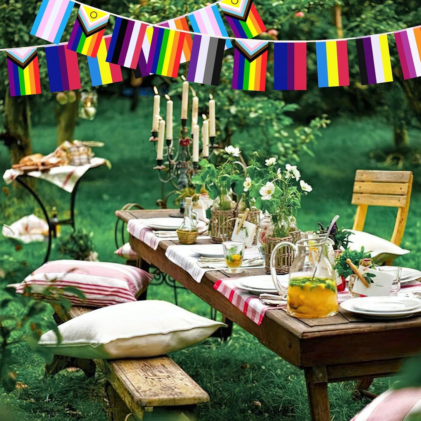100 Pcs 105 Feet Pride Flags Banners, Gay Rainbow Banner String Lesbian Pansexual Bisexual LGBTQ Pennant Flags Bunting for Home Garden Bars Pride Month LGBT Party Decorations, 10 Styles