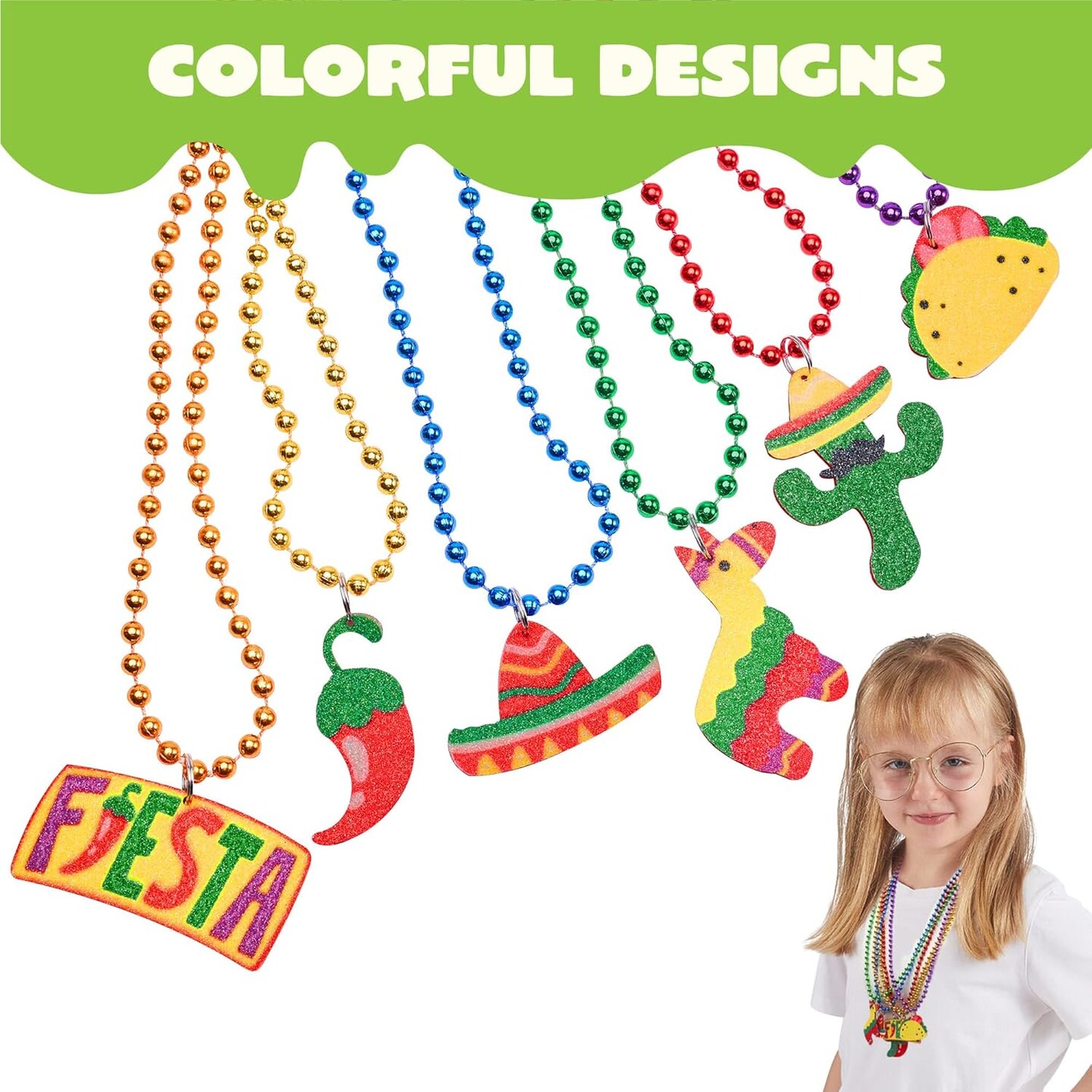 12 PCS Cinco de Mayo Fiesta Necklaces Bead- Mexican Birthday Party Favors Supplies Decorations, Luau Photo Props, Carnivals Event, Taco Tuesday