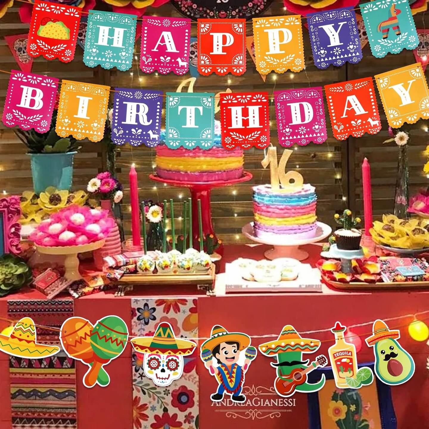 3 Pack Mexican Fiesta Banner Set, Cinco de Mayo Banner for Mexican Themed Party Decoration, Happy Birthday Papel Picado Banner Flag, Taco Hanging Backdrop Banner for Fiesta Party Supplies