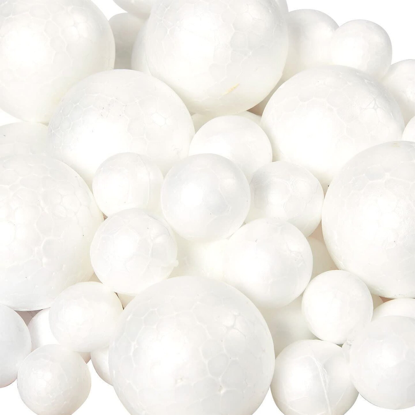 Balls – 100-Pack Smooth and Round Polystyrene Foam Ball for Arts and Craft Use - Makes DIY Ornaments, White, 3 Different Sizes