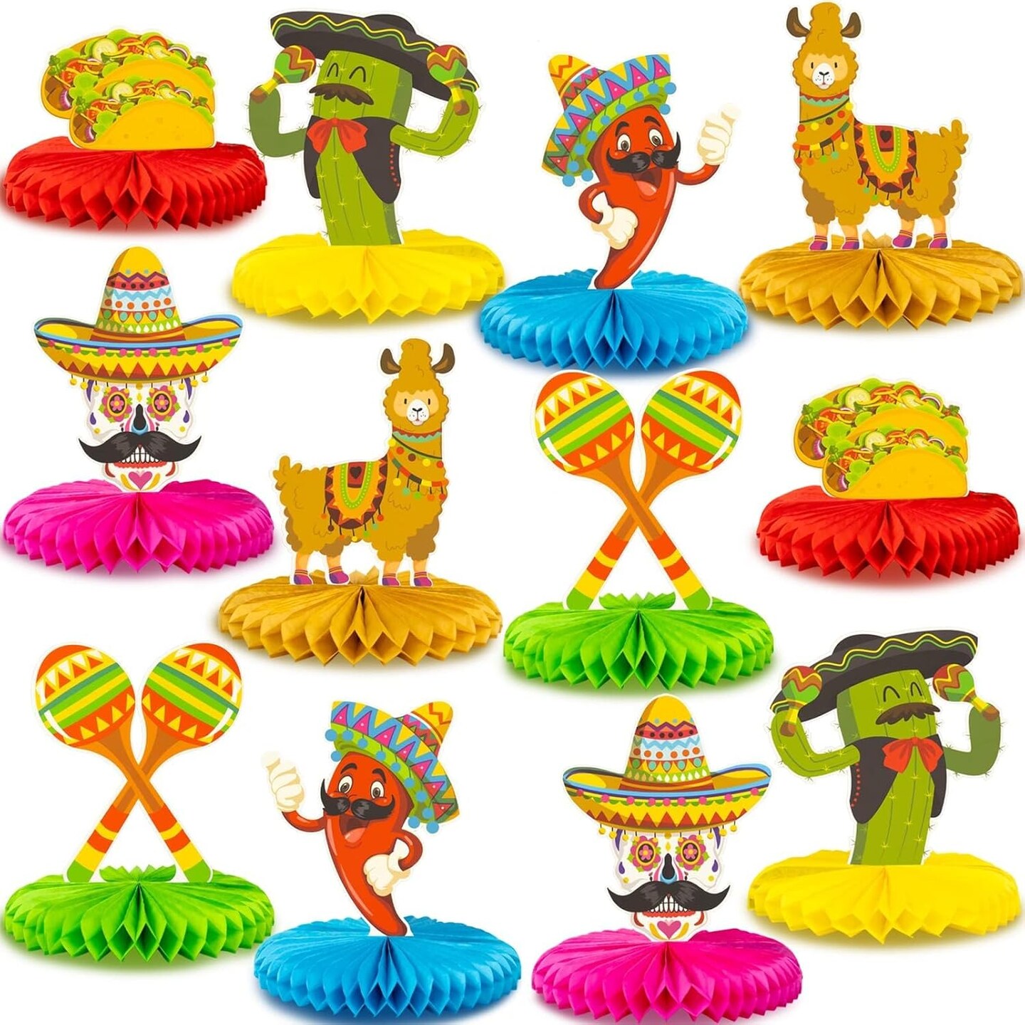 12pcs Fiesta Mexican Party Table Decoration Centerpiece - 8&#x201D; Paper 5 Cinco De Mayo Party Table Decoration Honeycomb for Fiesta Mexican Themed Taco Party Birthday Day of the Dead Decor Supplies