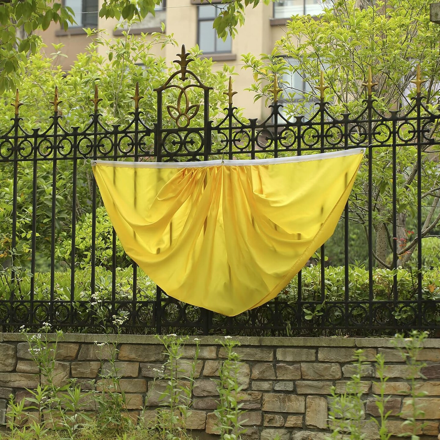 Yellow Pure Solid Colour Pleated Fan Flag Bunting 3 x 6 Ft Colour Pleated 2 Pcs Fan Flag Banner Indoor/Outdoor/Front Porch Decorations