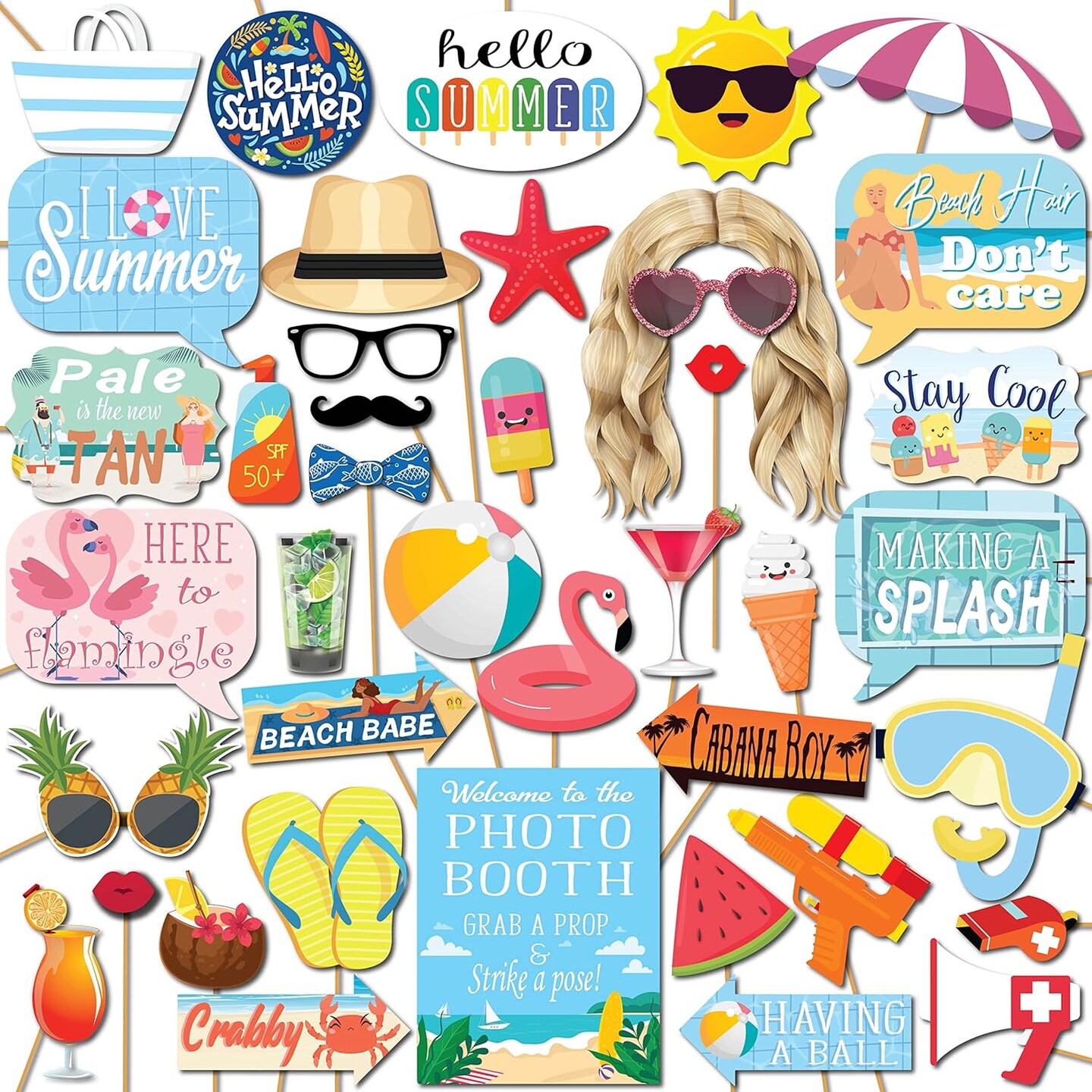41 pcs of Summer Photo Booth Props