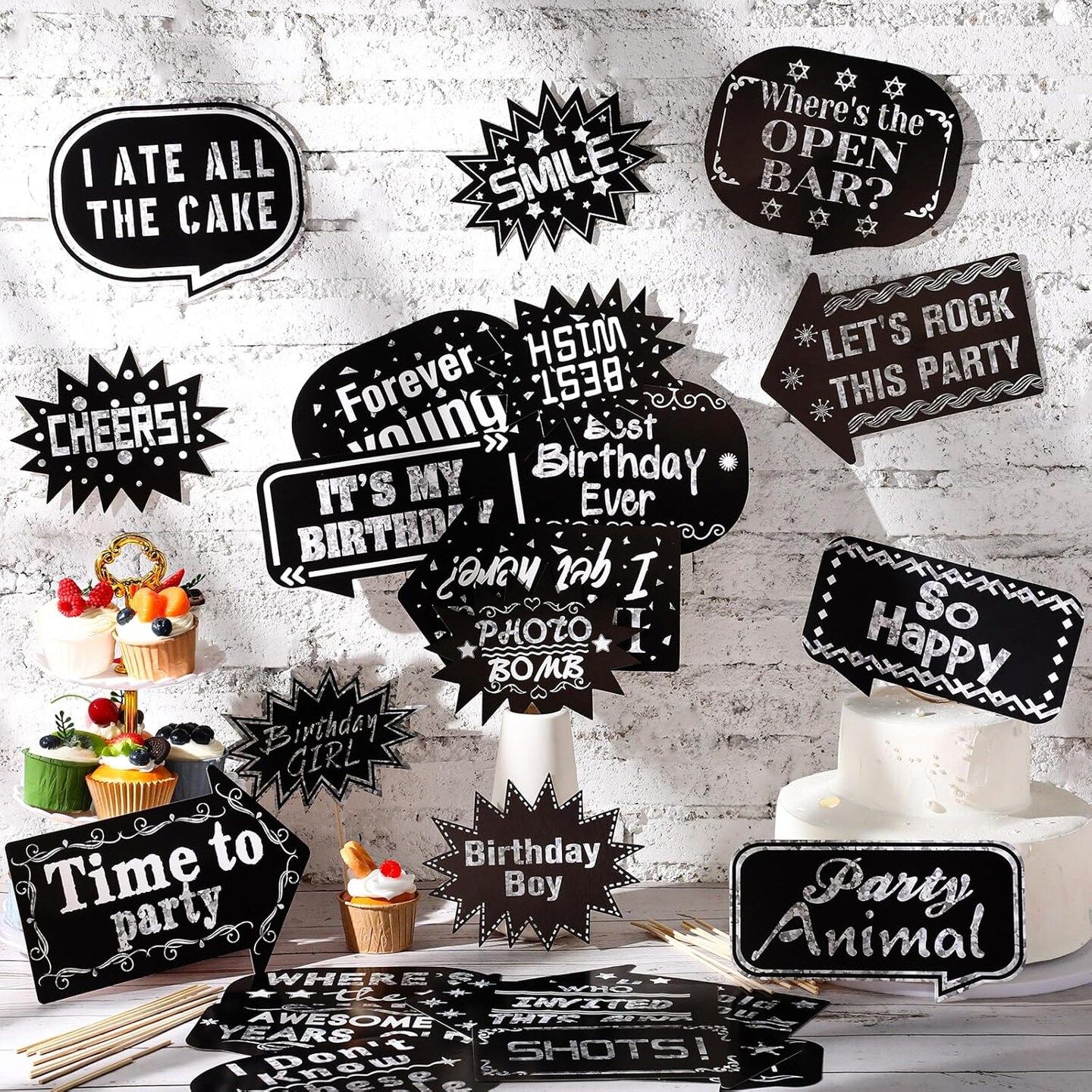 24 Pieces Birthday Photo Booth Props