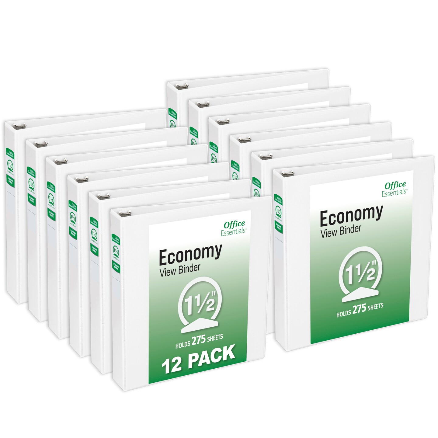 Office Essentials Economy View 3 Ring Binders, 1.5" Round Rings, 2.1" Spine, 275-Sheet Capacity, White Binders (4-Pack Of 03128