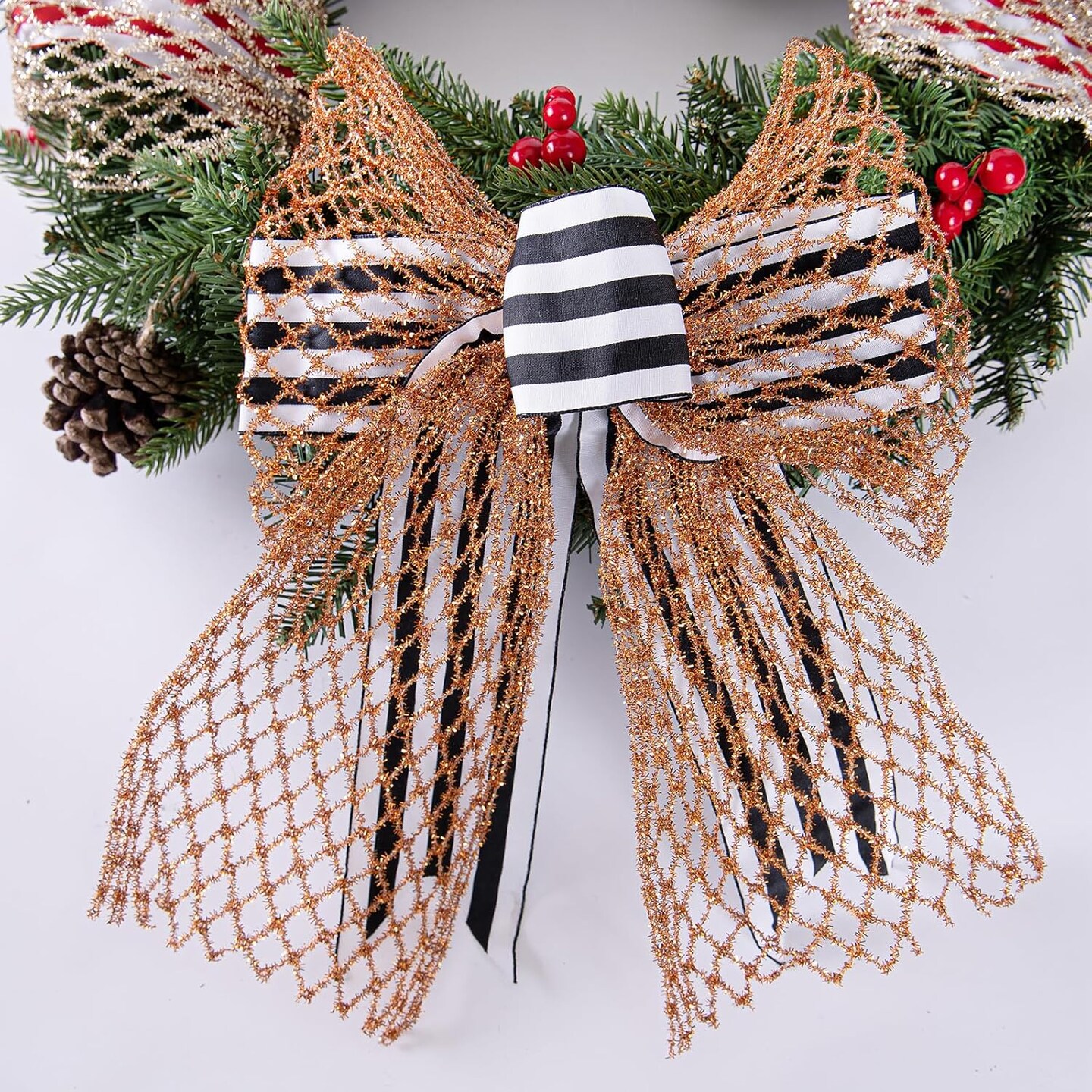 Gold Stretchable Glitter Metallic Mesh Ribbon Wired Web Ribbon Wide