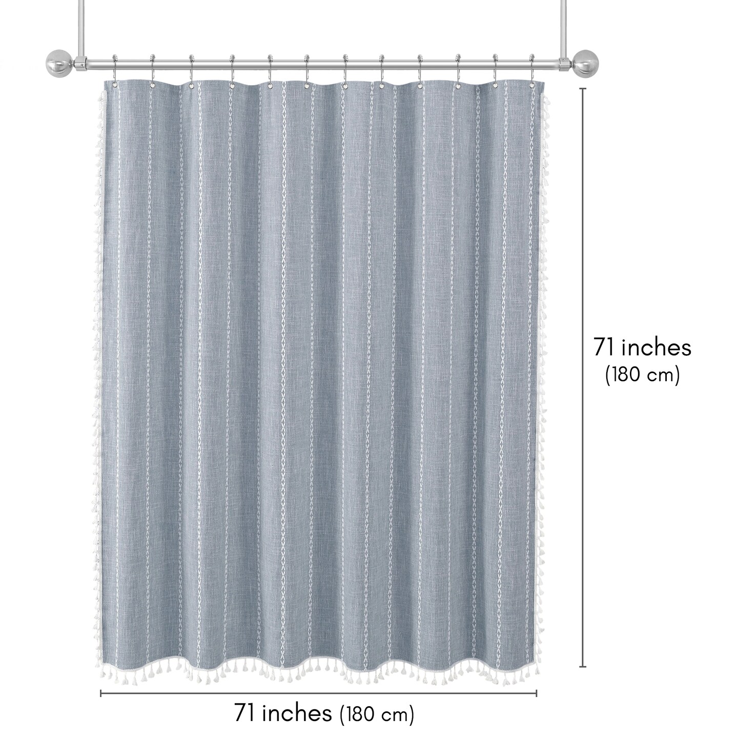 Americanflat 71x71 Woven Linen Shower Curtain with Tassel Accents - Includes 12 Grommets and Hooks - 100% Polyester