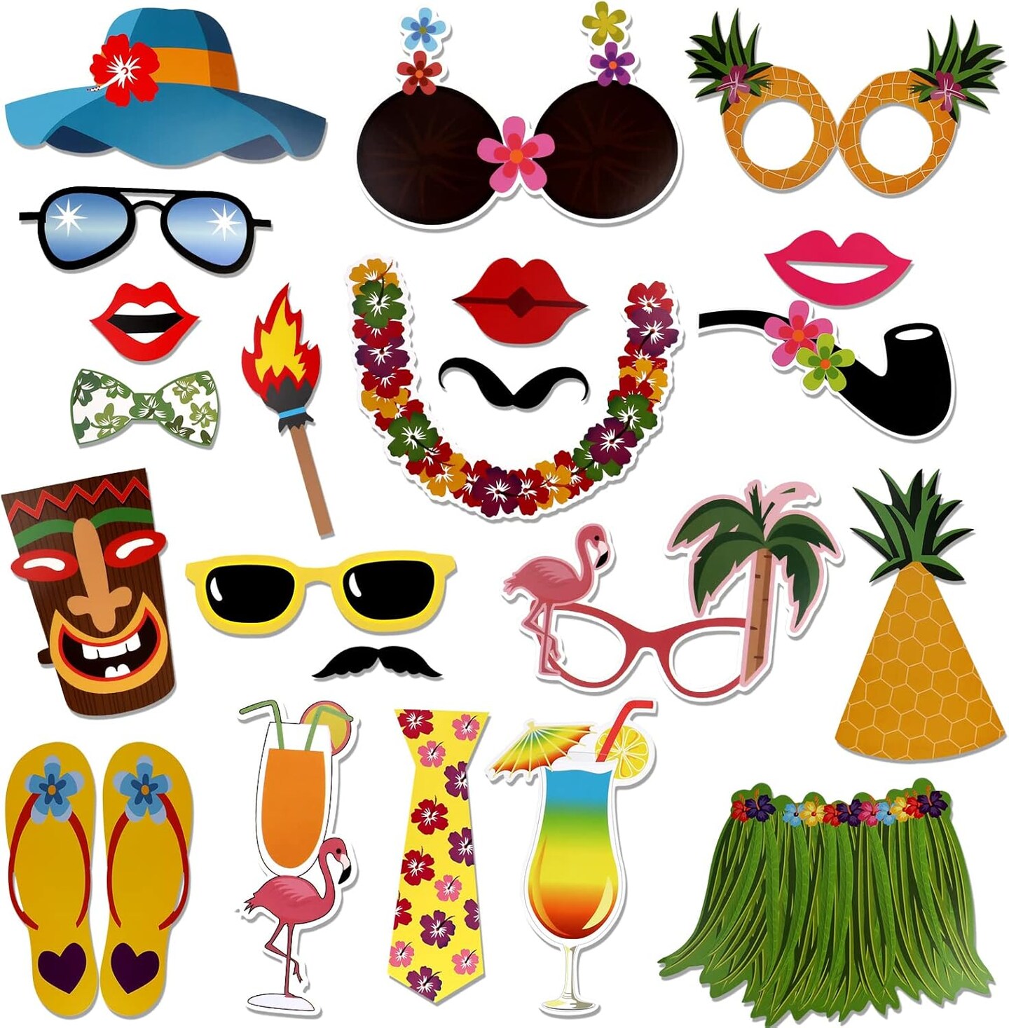 12 Pieces Luau Tropical Party Photo Booth Props