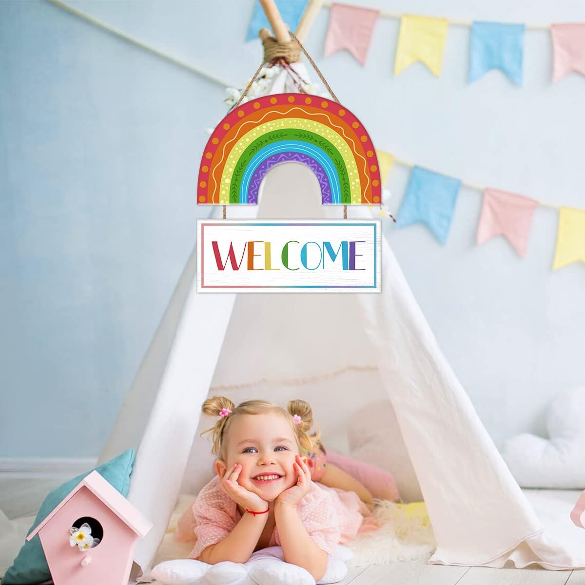 Rainbow Welcome Wooden Hanging Door Sign,Boho Rainbow Wall Decor,LGBT Pride Diversity Decorations,Back to School Sign,Colorful Wall Art For Bedroom Playroom Classroom Decor