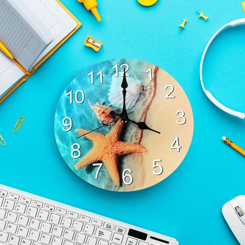 12-Inch Seashell Wall Clock &#x2013; Frameless Silent Non-Ticking Glass Clock for Home, Office, Battery Operated (1x AA Required)