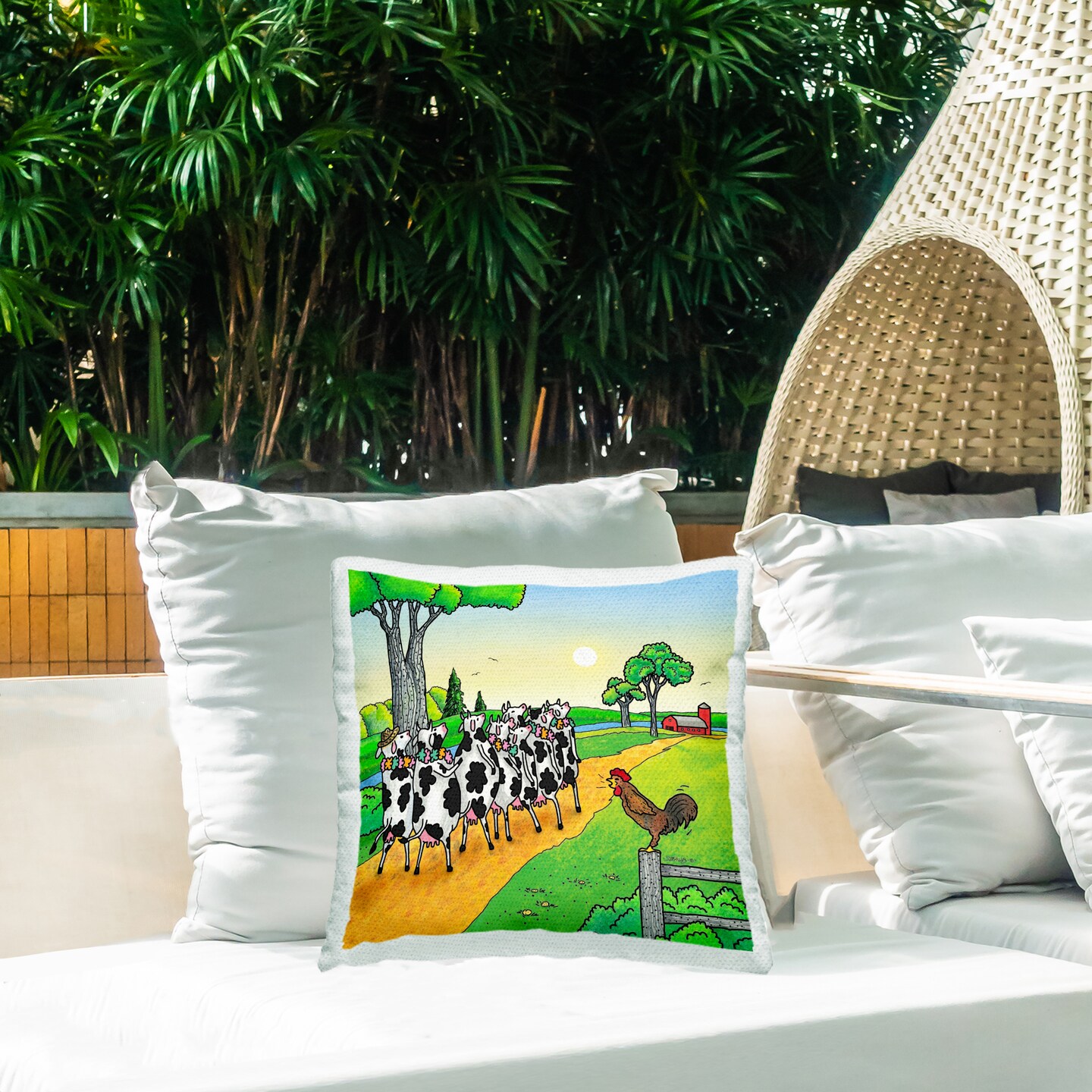 Stupell Industries Funny Cows Come Home Outdoor Printed Pillow design by Roger Straub, 18 x 7 x 18