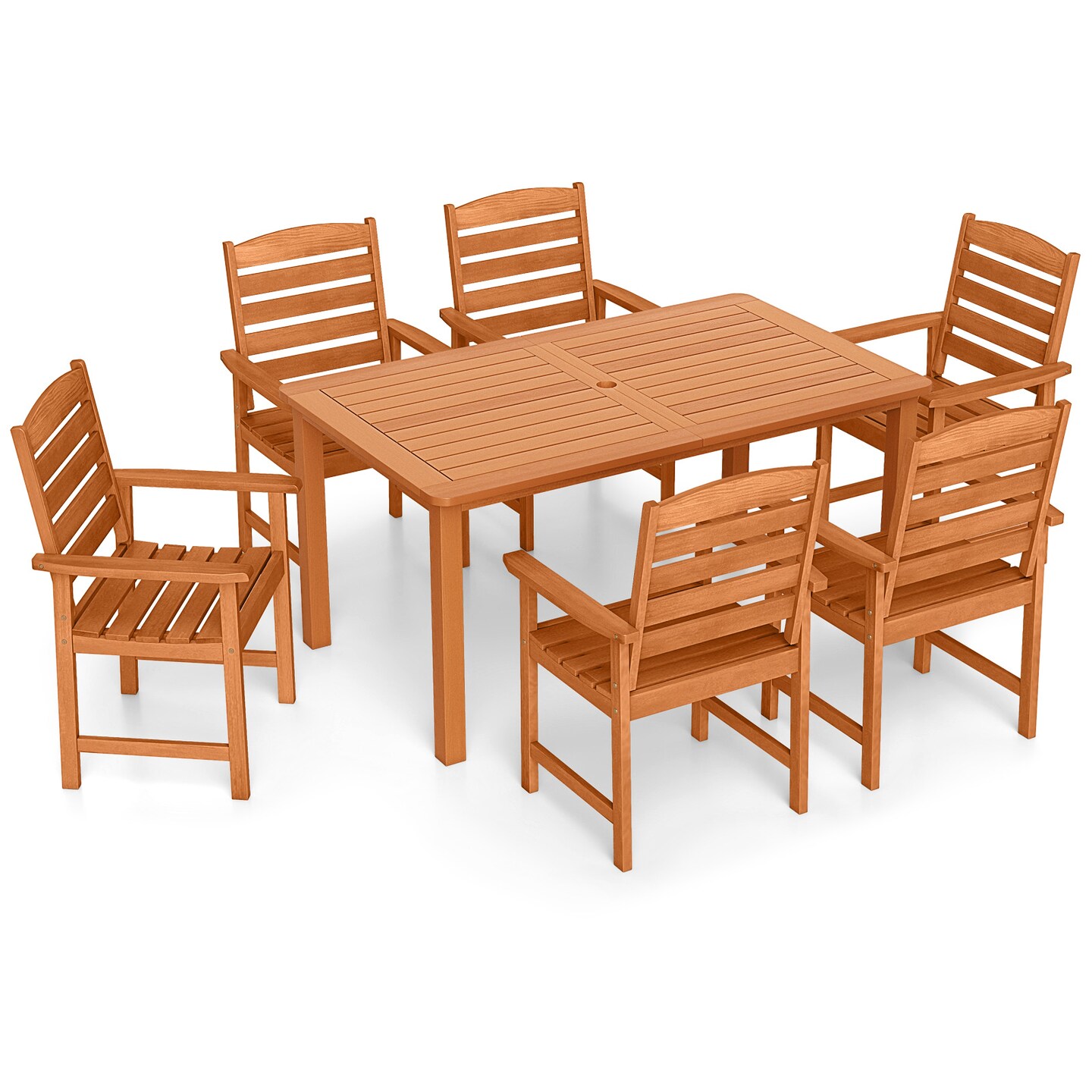7-Piece Patio Dining Set Teak Wood Table and 6 Outdoor Chairs