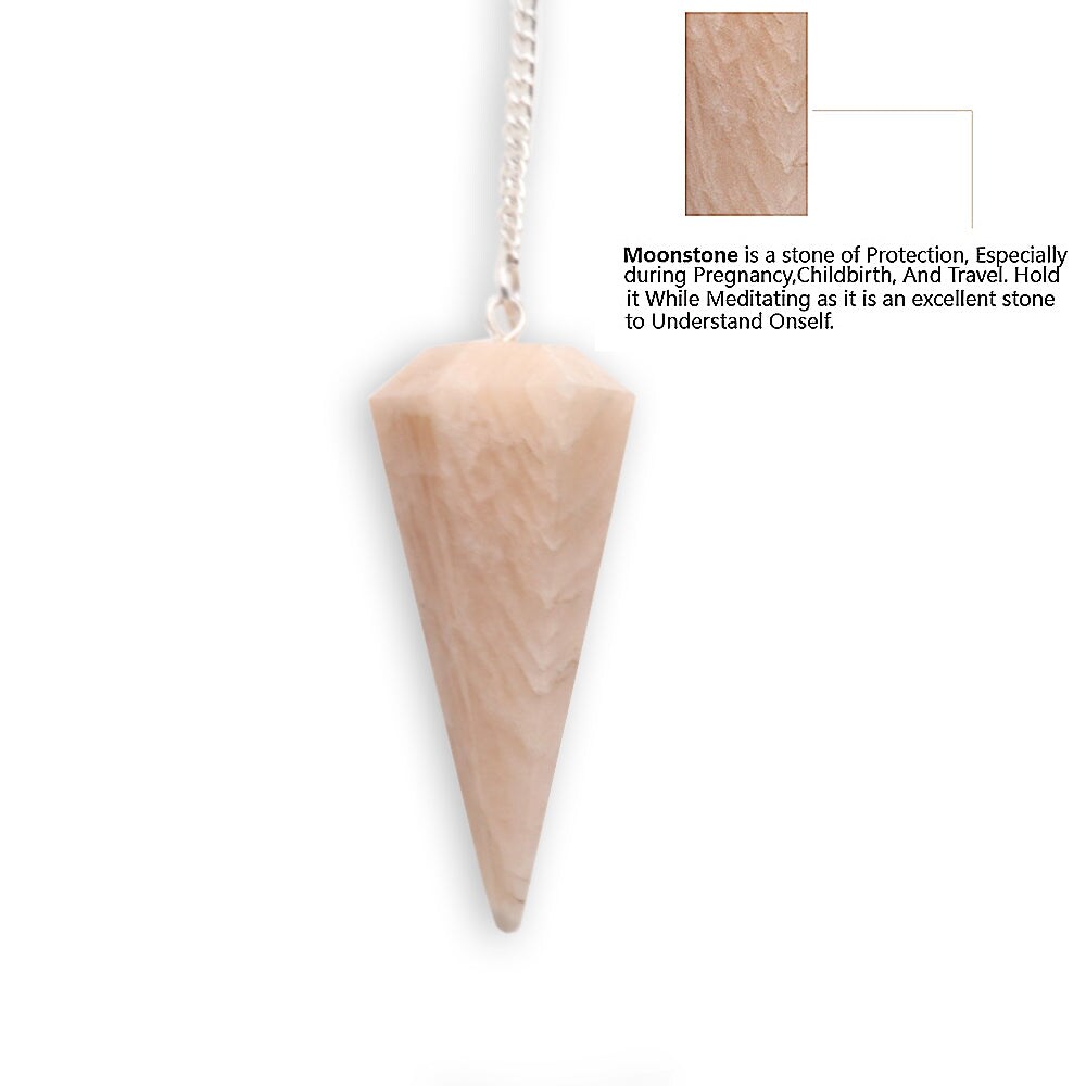 Gemstone Dowsing Pendulum Pendant, 44x16mm Silver Plated Handmade Pendant with Chain, GemMartUSA (14007)