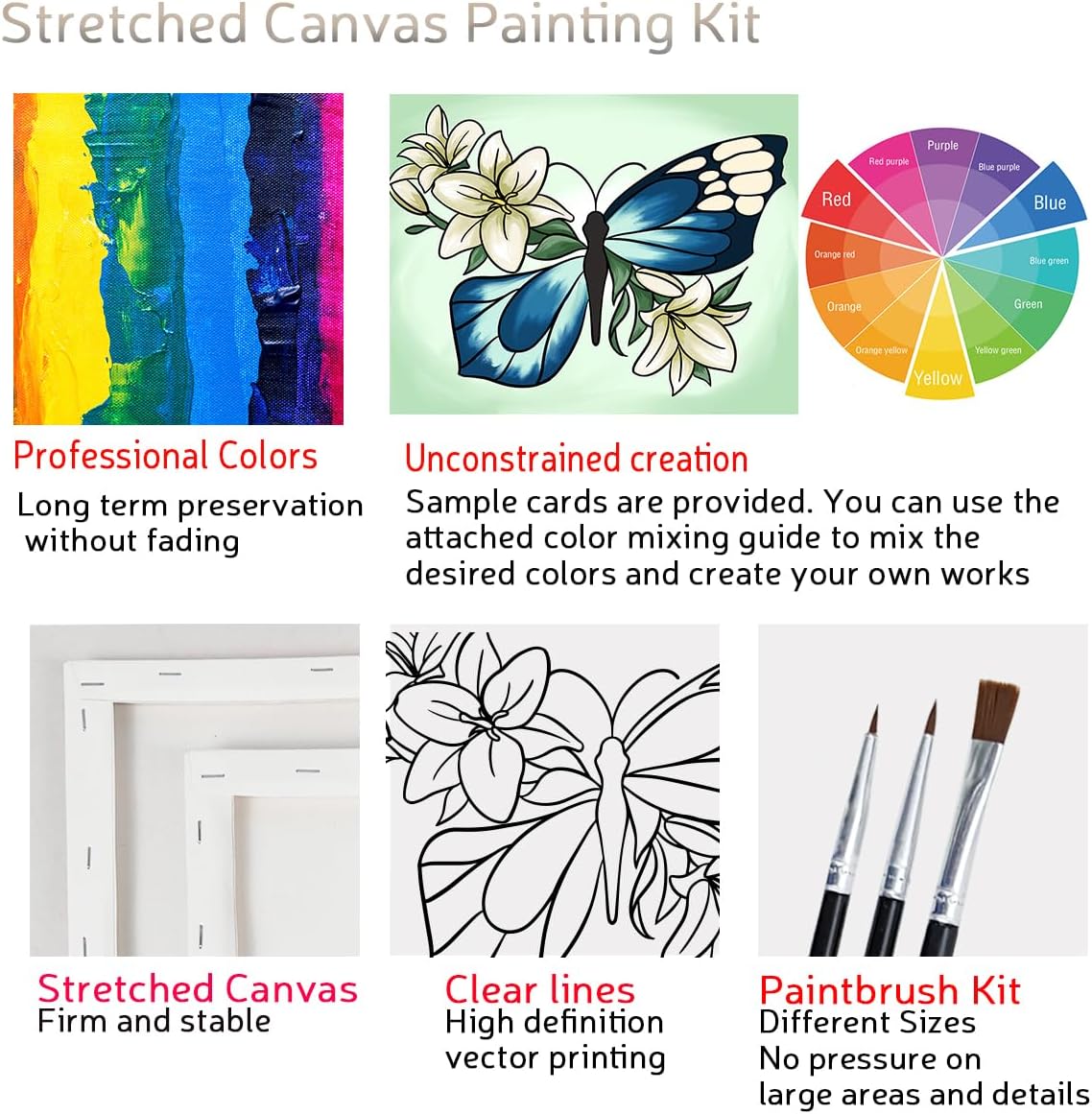4 Pack Pre Drawn Canvas Painting Kits - 8x10 (Butterfly)