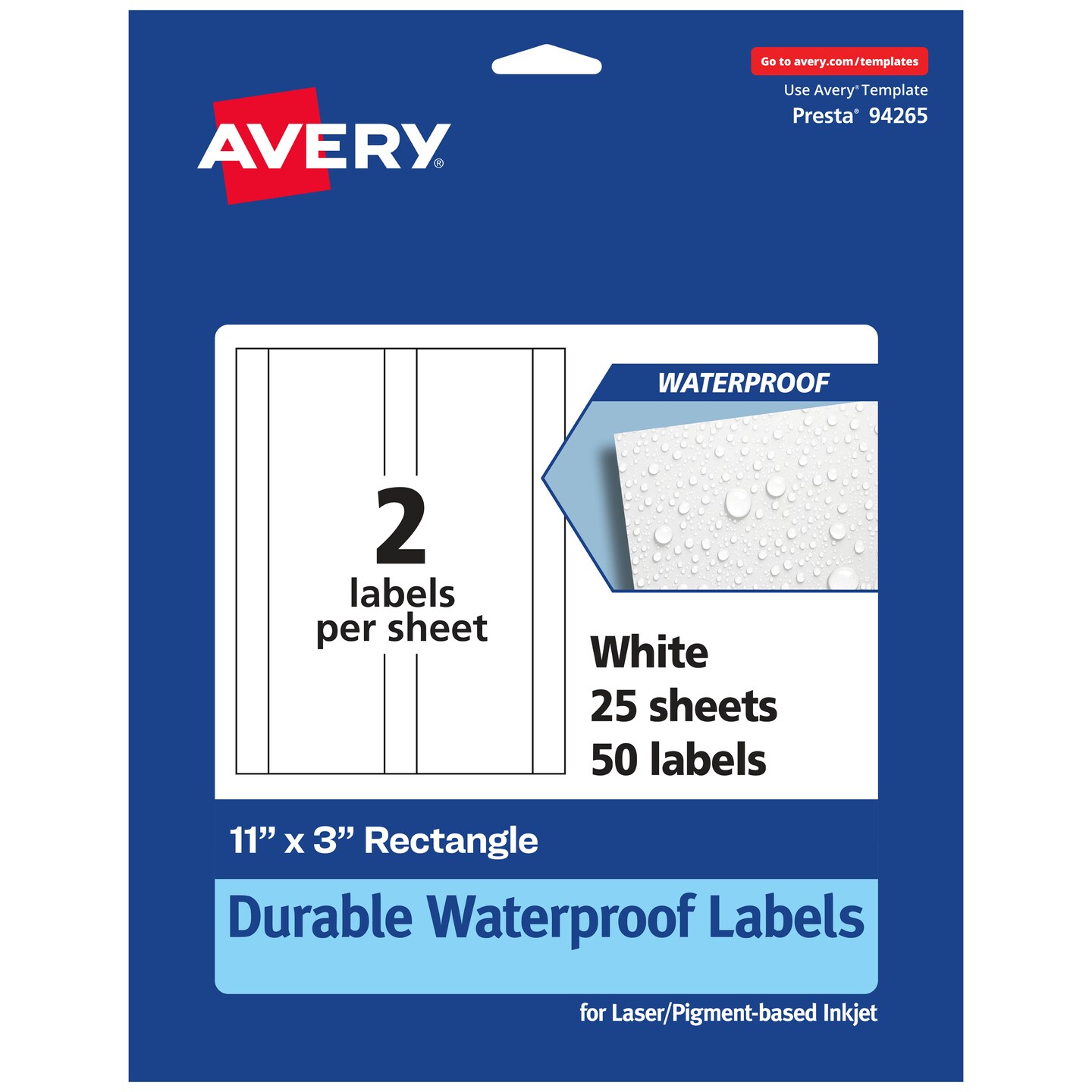 Avery Durable Waterproof Rectangle Labels, 11&#x22; x 3&#x22;