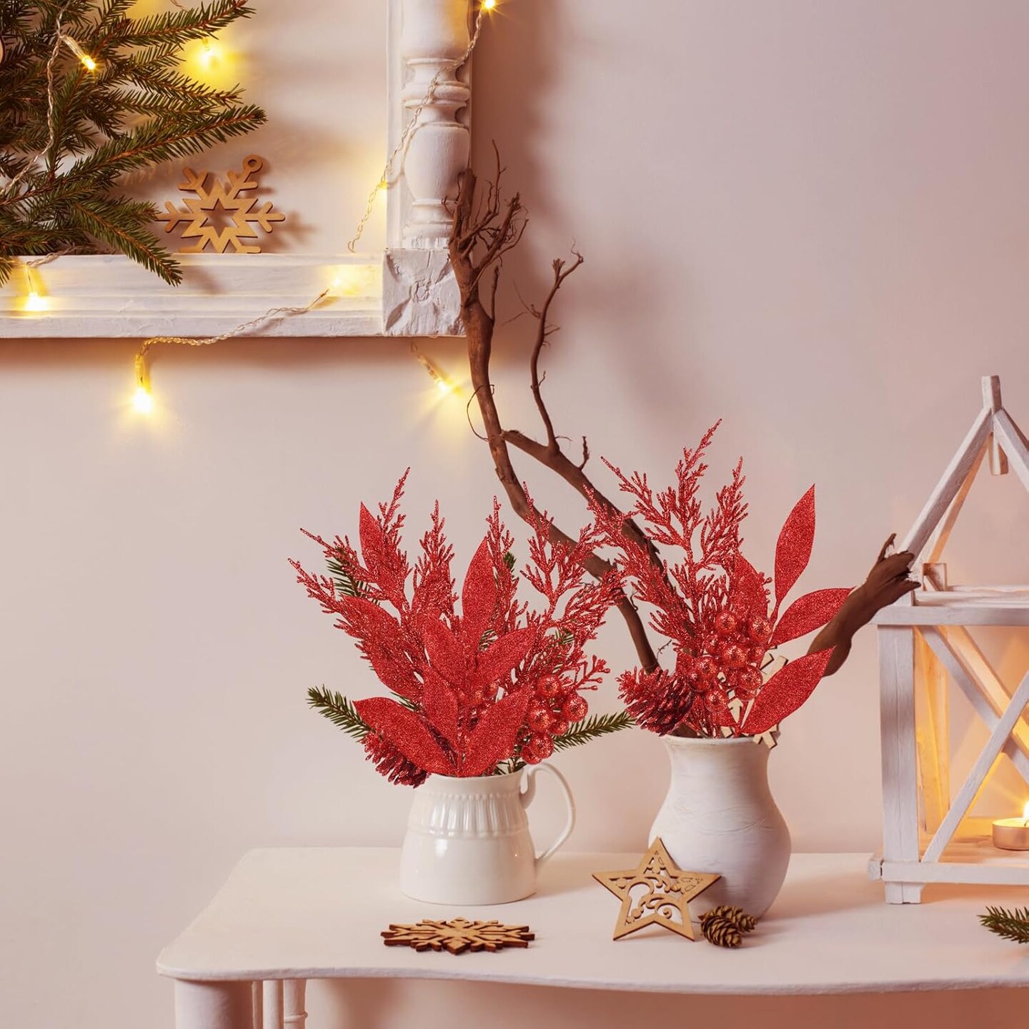 Christmas Artificial Poinsettia Flowers Picks (Red)