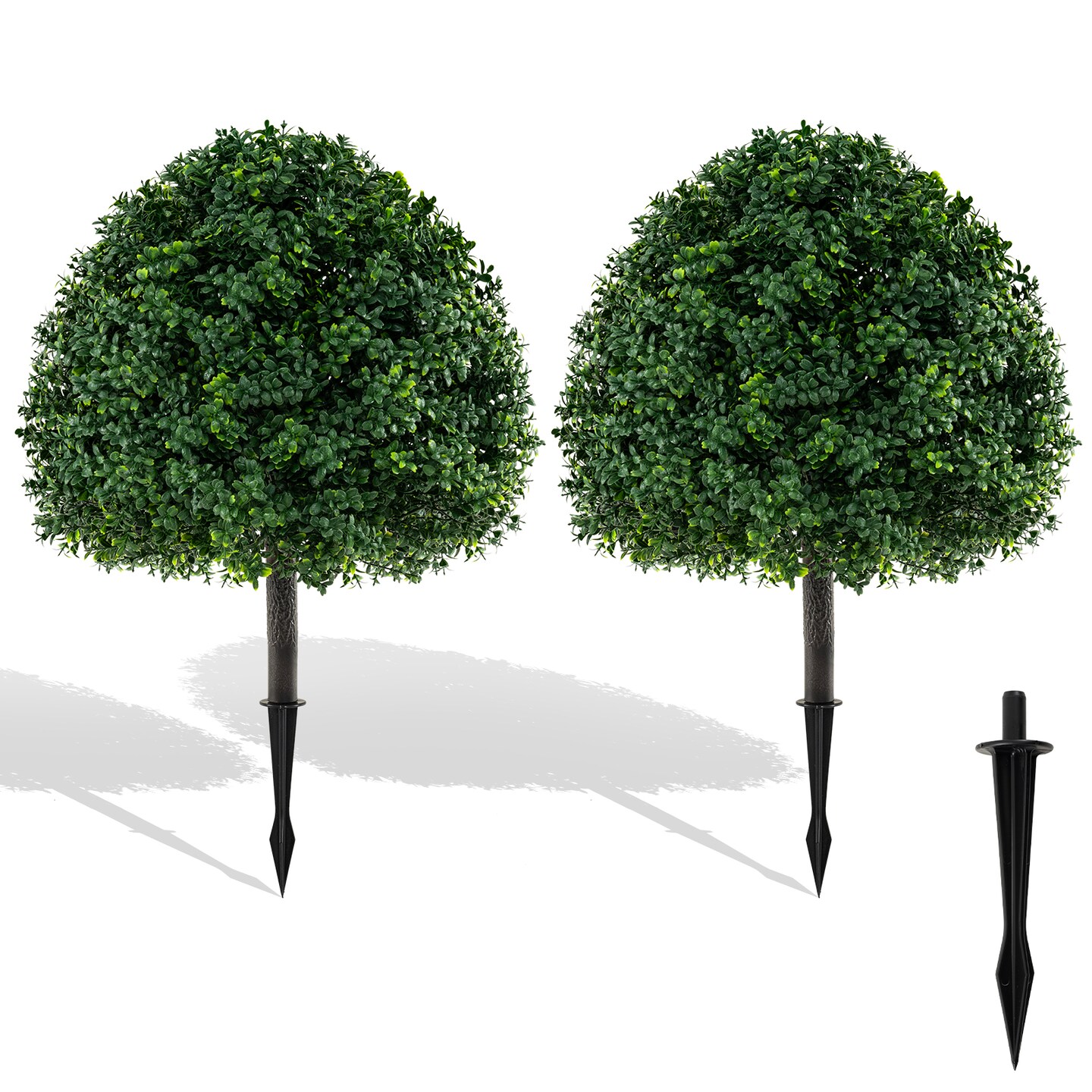 28" Faux Boxwood Topiary Ball Trees with Ground Spikes for Indoor Planters and Outdoor Garden Display
