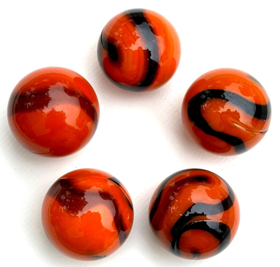 BENGAL TIGER Orange/Black Swirl Glass Marbles 22mm (7/8 inch) SHOOTER Taw (Lot of 10)
