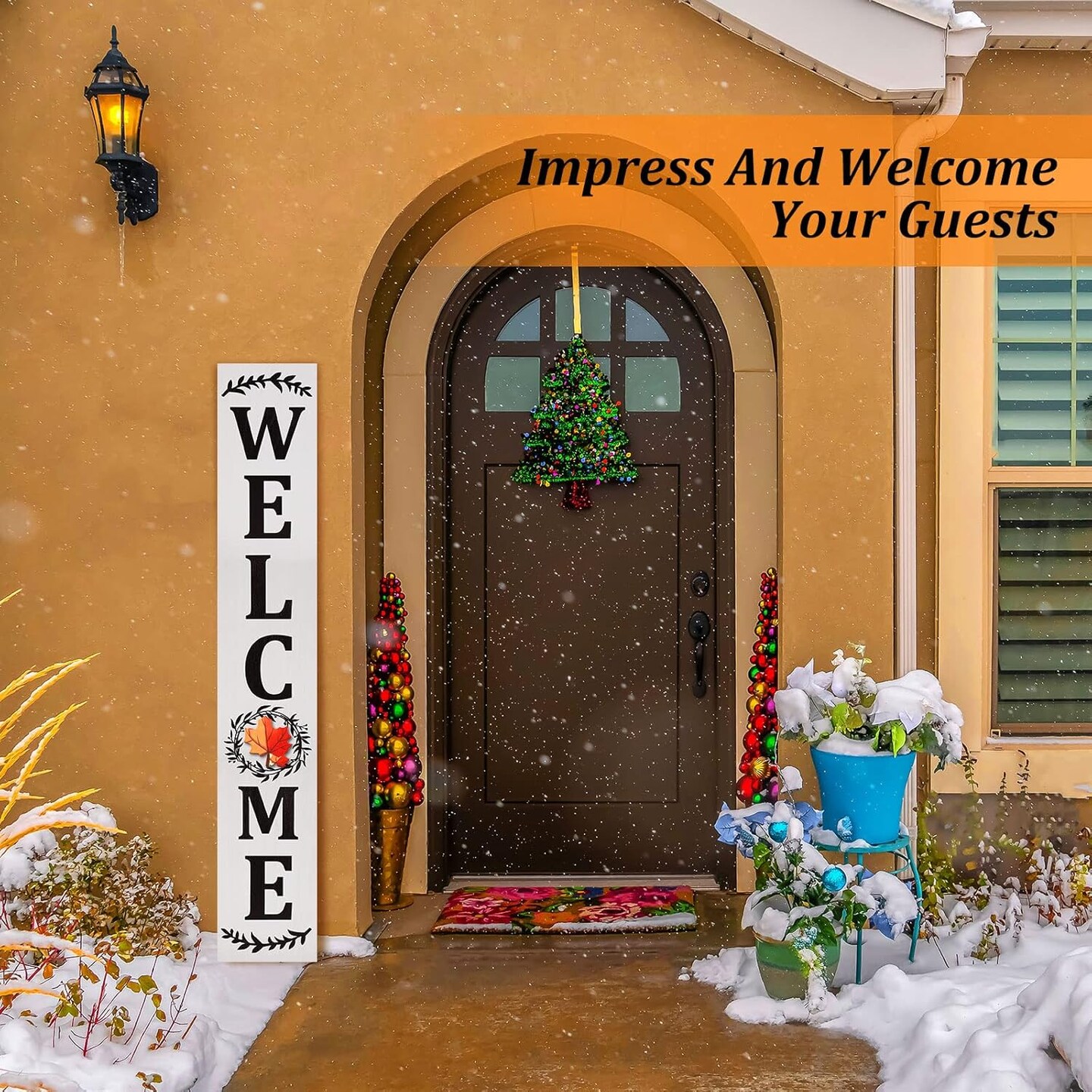 Welcome Sign for Front Porch Standing 47&#x27;&#x27;x8&#x27;&#x27; Large Hanging Wooden(White Backing)