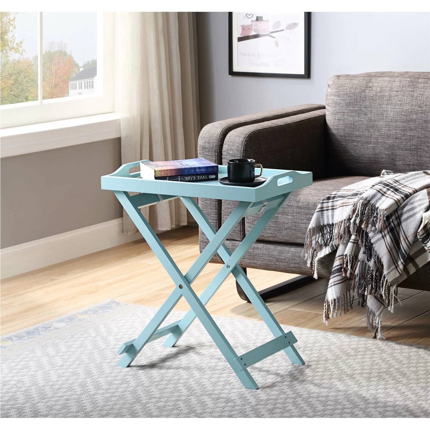 Portable MDF Folding Tray Bedside Table with Wood Finish for Living ...