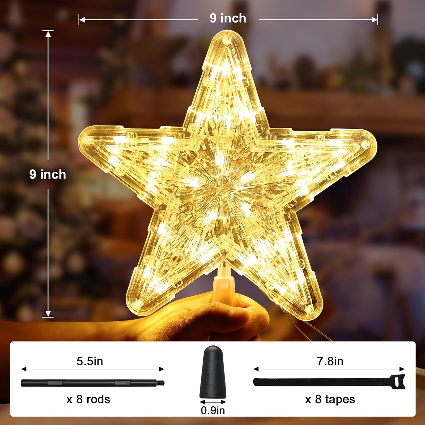 Christmas Tree Topper Lighted, 9 Inch Star-Shaped Tree Topper, Heavy-Duty Star-Shaped Decoration