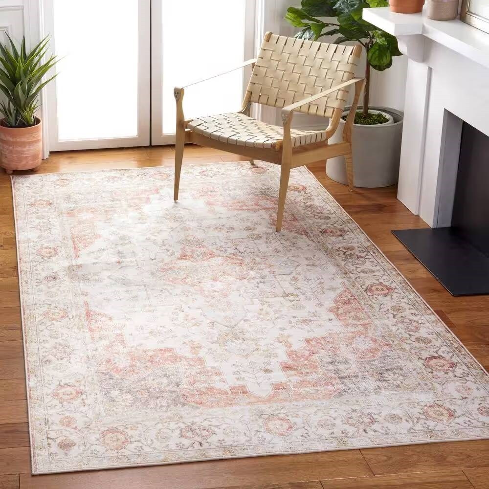 3x5 ft Persian Style Area Rug Light Grey Red Washable Boho
