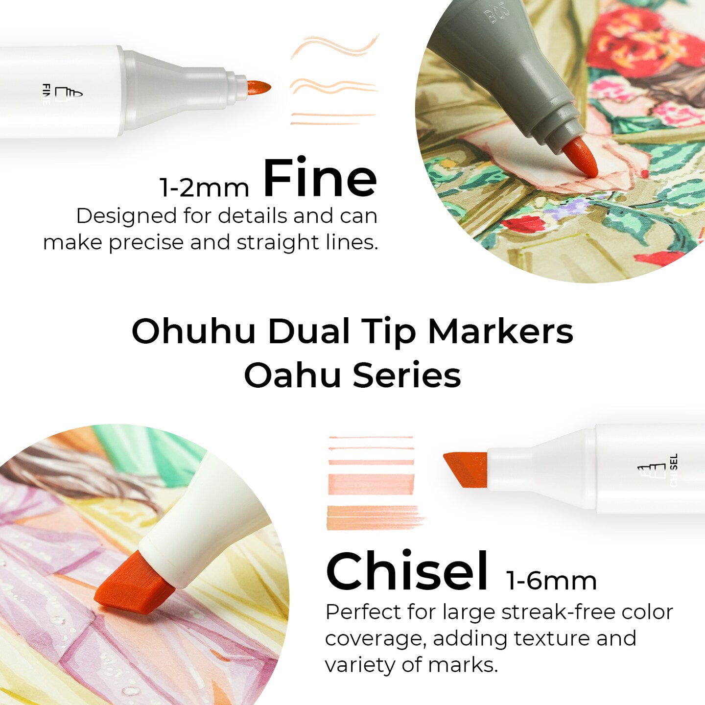 Ohuhu Oahu Skin Tone Alcohol Markers - 36 Portrait Colors - Fine &#x26; Chisel - Dual Tips Art Markers