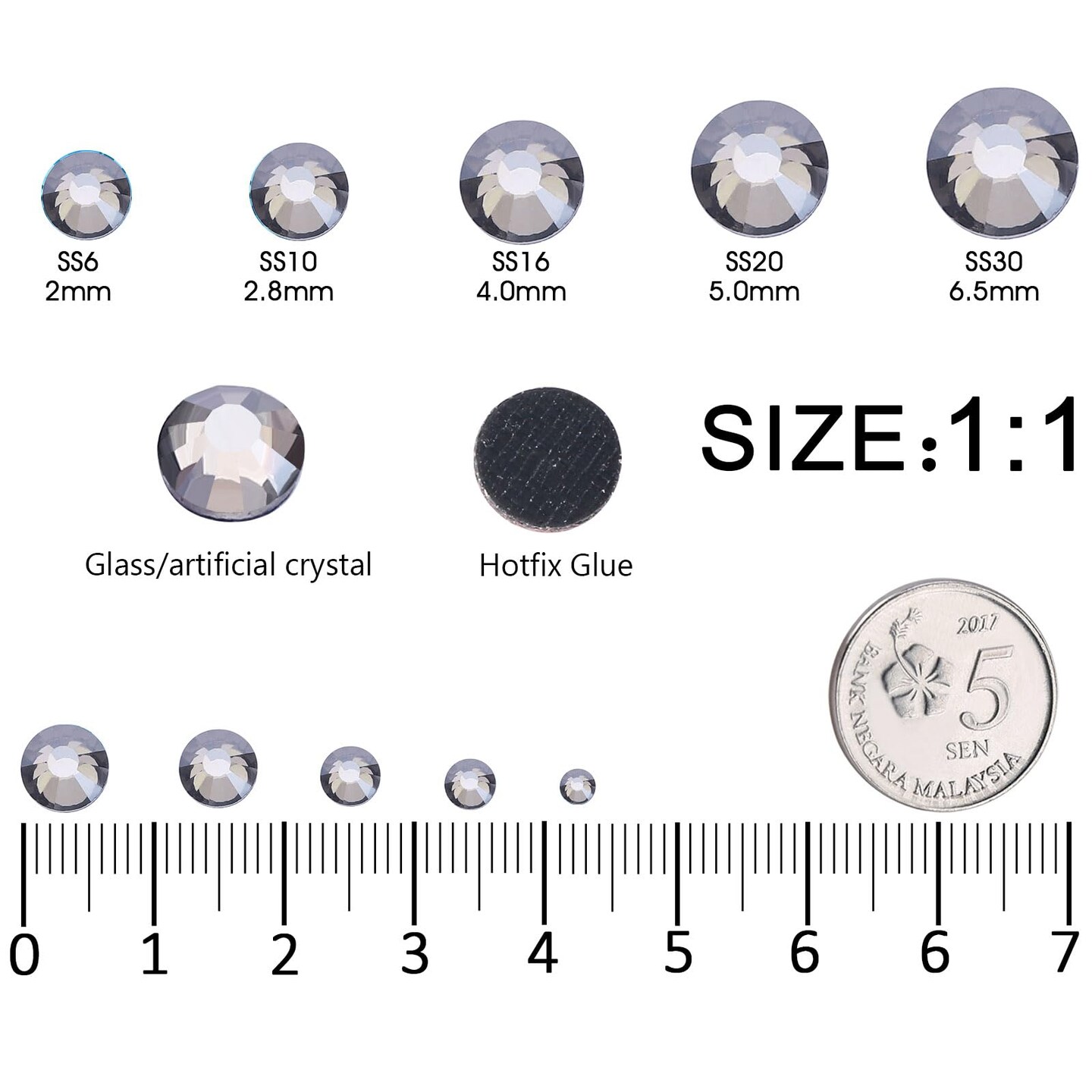 MEIBITE 6796PCS Grey Diamond Hotfix Rhinestones Crystal Stones Glass for Fabric Clothes Shirts Sparkly Flat Back Round with Tweezers and Picking Pen (SS6~SS30 Set)
