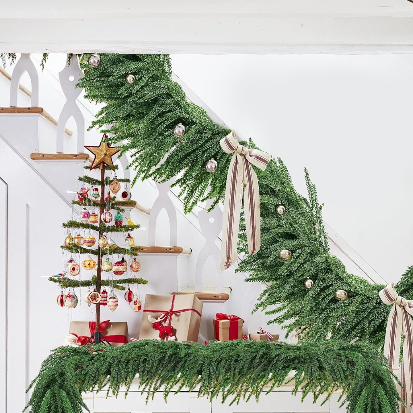 2PCS 6FT Real Touch Norfolk Pine Garland with 80 Branches (Green)