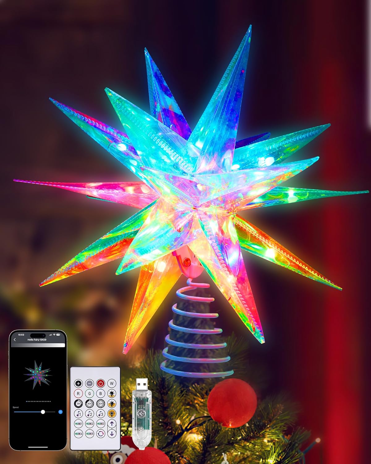 RGB LED Christmas Tree Topper Star - APP-Controlled(Rgb)