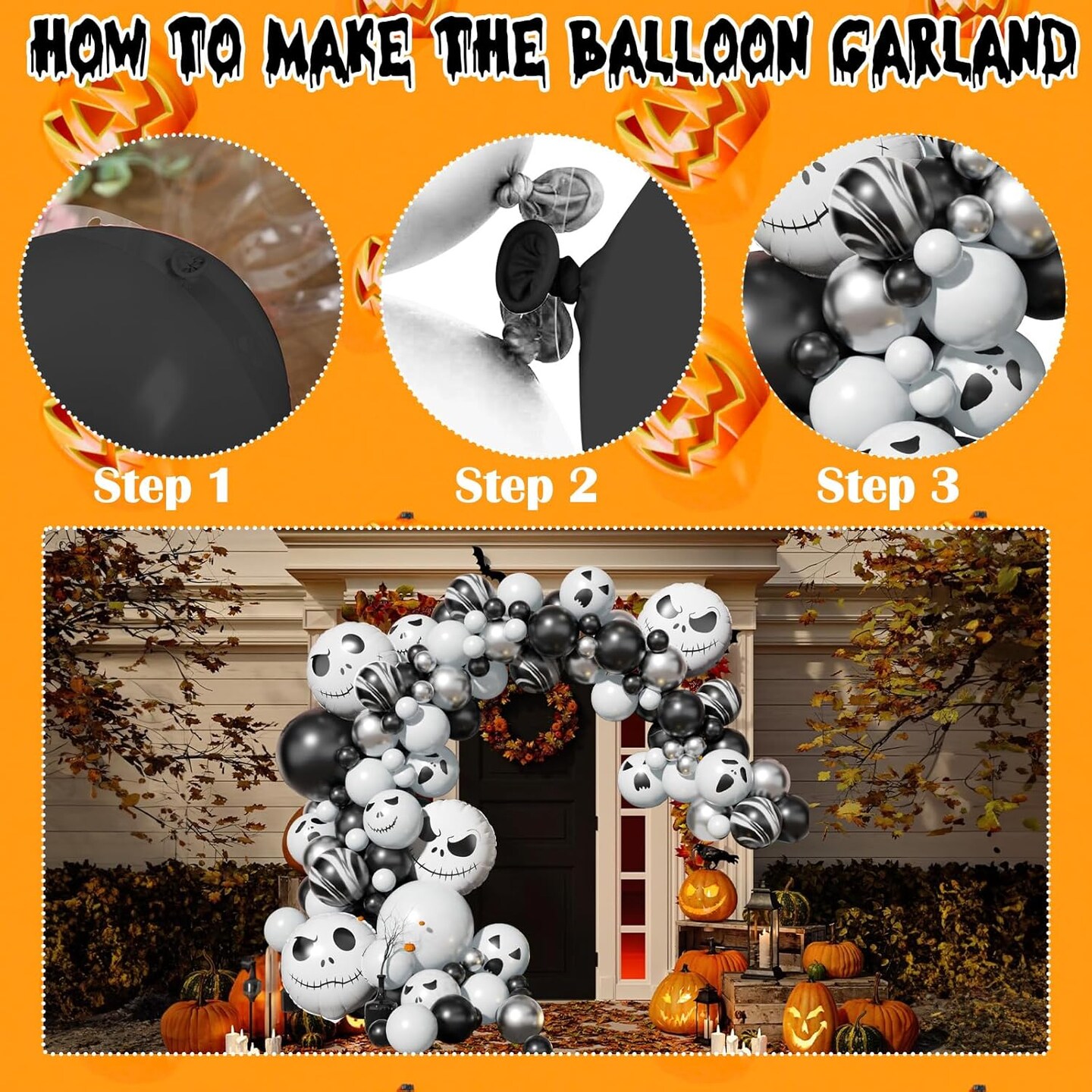 Halloween Balloon Arch Garland Kit (Black White - Skull)