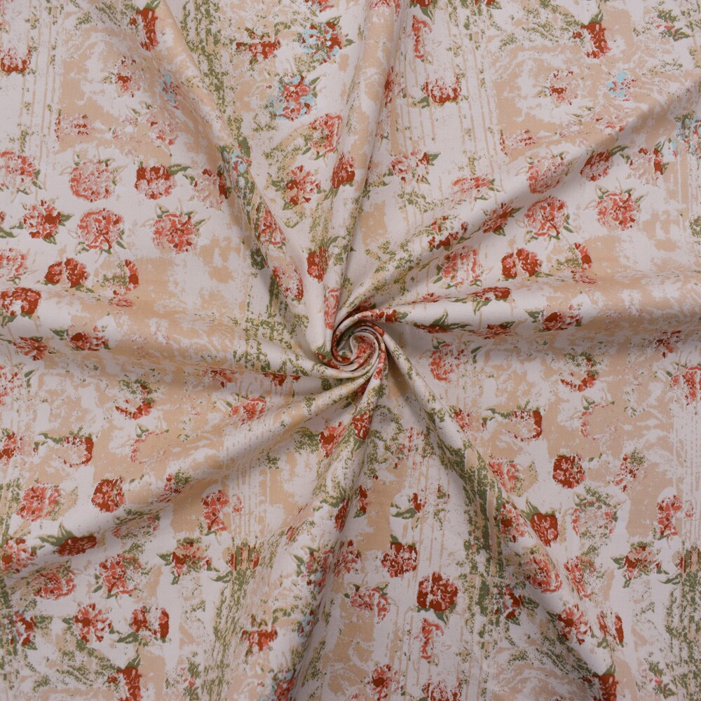 Peach-Multi  Floral Texture Printed Stretch Twill Sateen Woven Fabric By the Yard