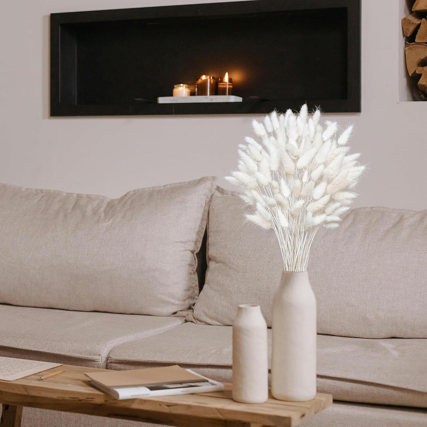 120 PCS White Dried Pampas Grass (&#x9;White )