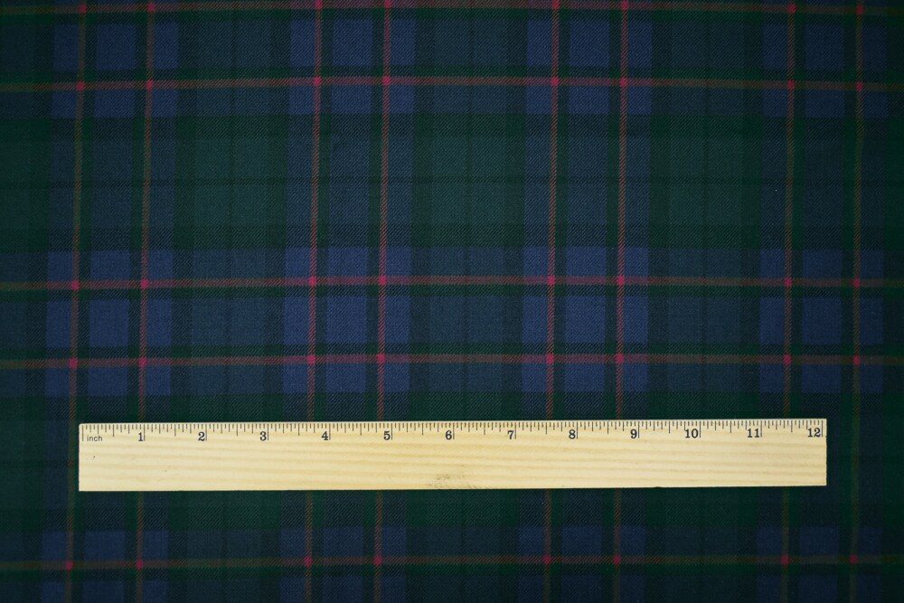 Blue-Red-Multi Poly-Wool Blend Plaid Woven Twill Suiting Woven Fabric By the Yard