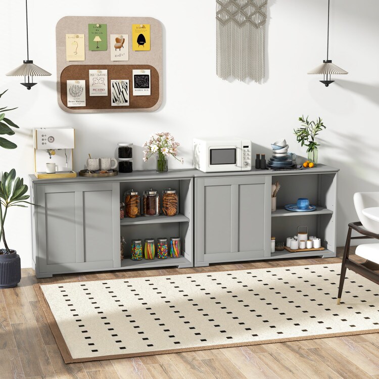 Grey MDF Kitchen Sideboard Cabinet with Adjustable Shelf and Spacious Top