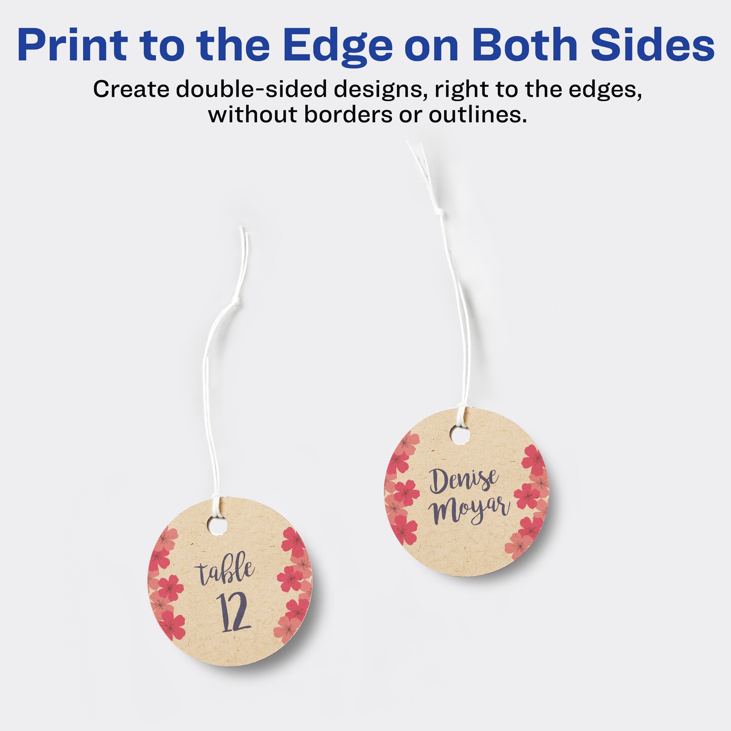 Avery Kraft Brown Round Tags with Sure Feed Technology, 2&#x22; Diameter, Laser/Inkjet, 96 Printable Tags with Strings Included, Also Great for Gift Tags and Favor Tags (80515)