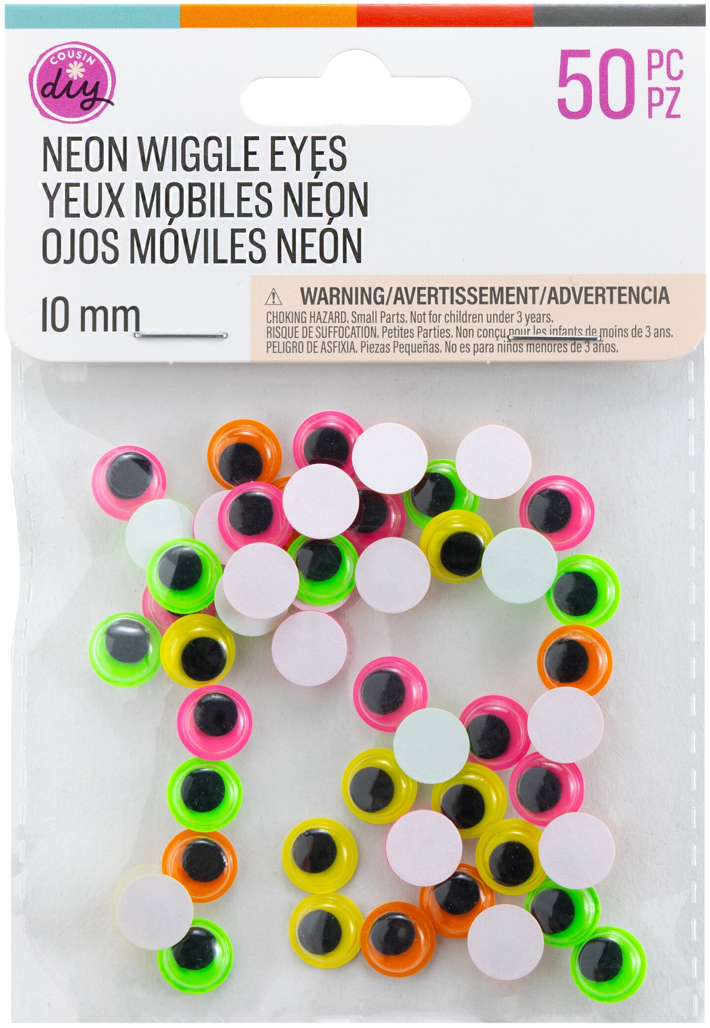 CousinDIY Paste-On Wiggle Eyes 10mm 50/Pkg-Neon