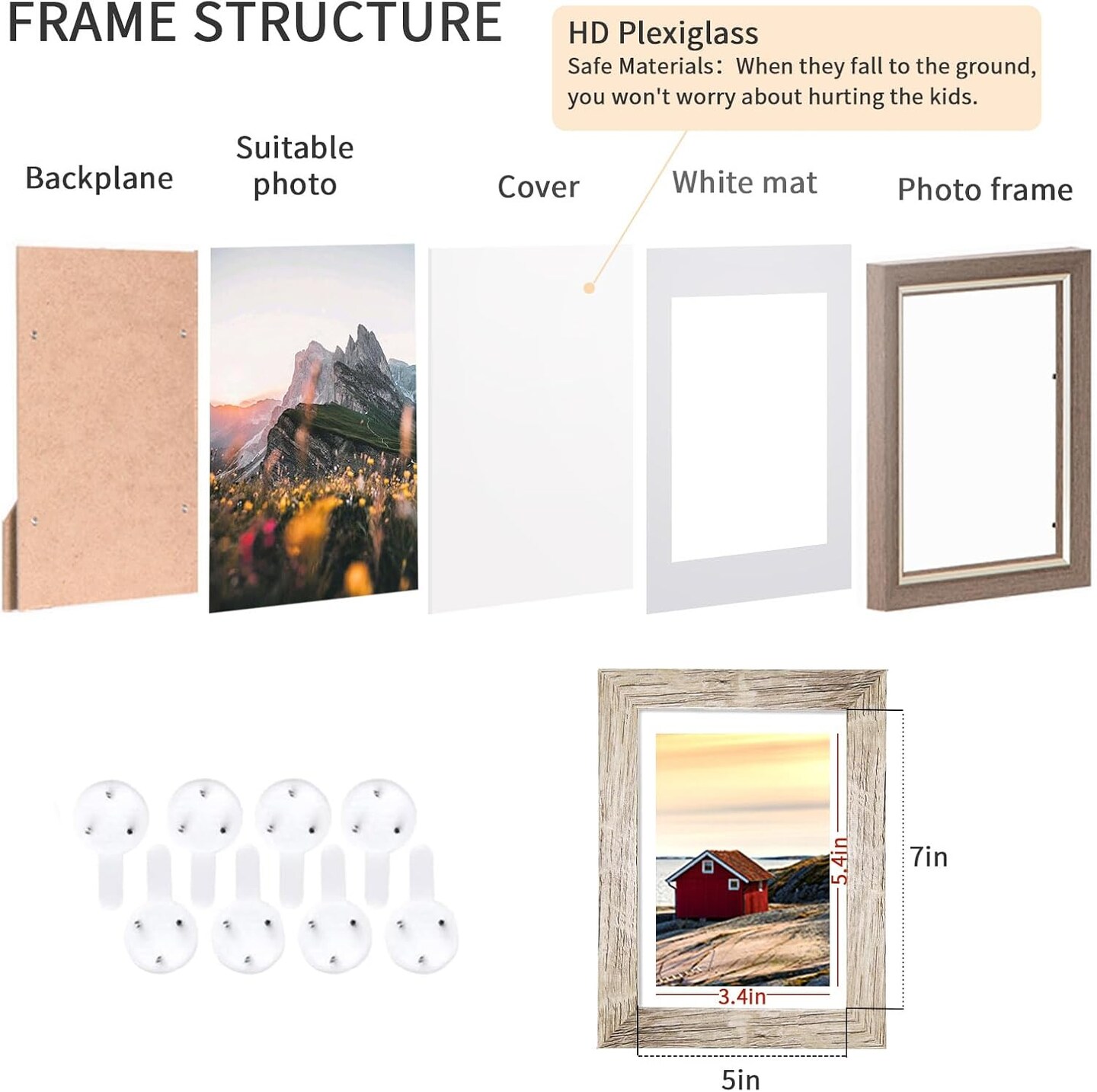 Set of 8 5x7 Picture Frames - Rustic Picture Frames Multi Wood Color